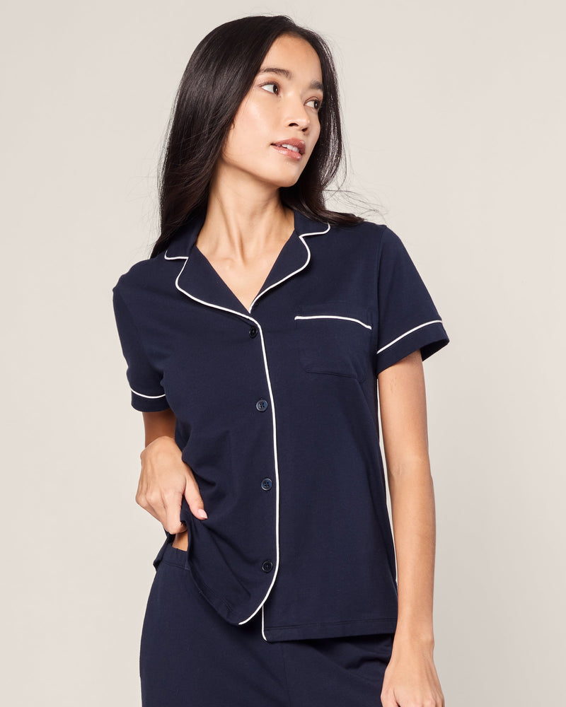 Petite Plume Pima Crop Pajama Set in Navy