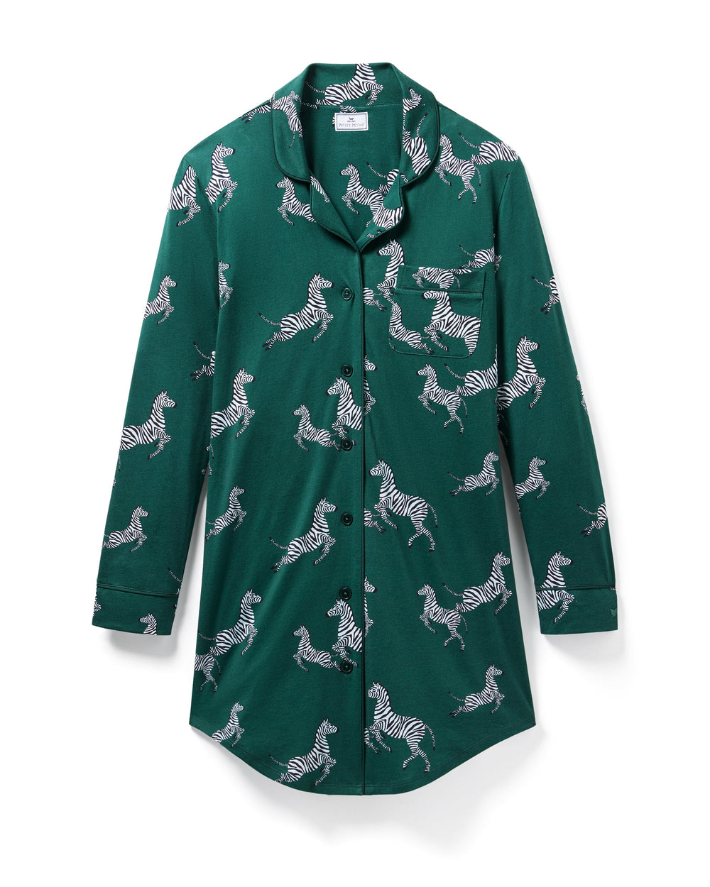 Green shirt with zebra pattern on a white background