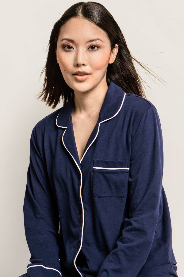 Petite Plume Pima Pajama Set in Navy