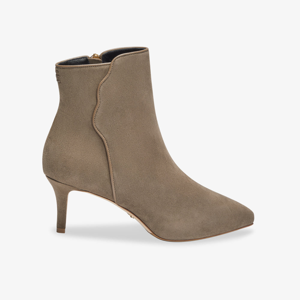 image of the perfect dress bootie in taupe suede