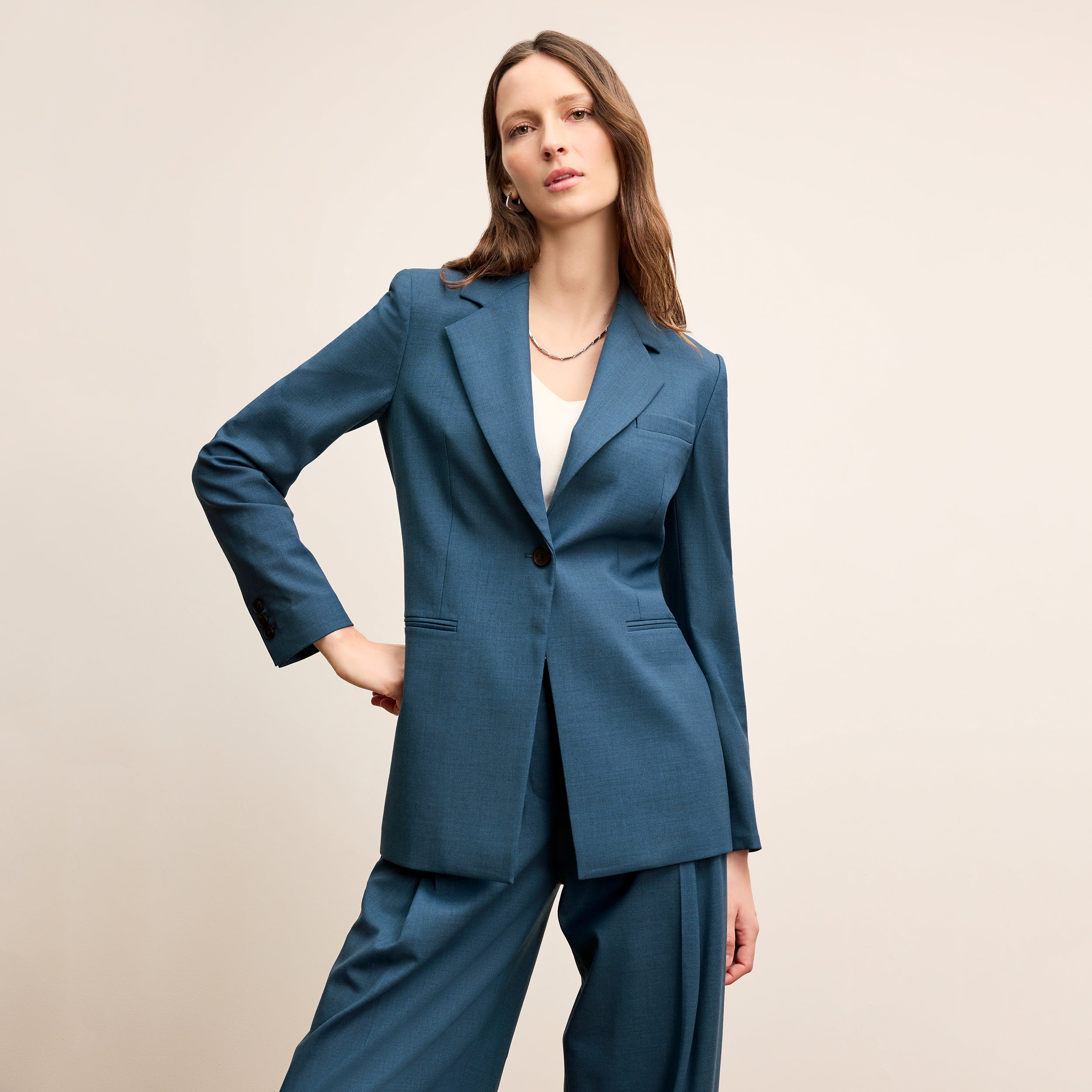 Tessa Kick Flare Trouser - Italian Wool Twill :: Bluebell