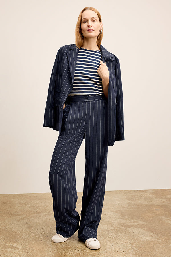 Teddy Breeze Jacket - Woven Pinstripe :: Navy/Ivory – M.M.LaFleur