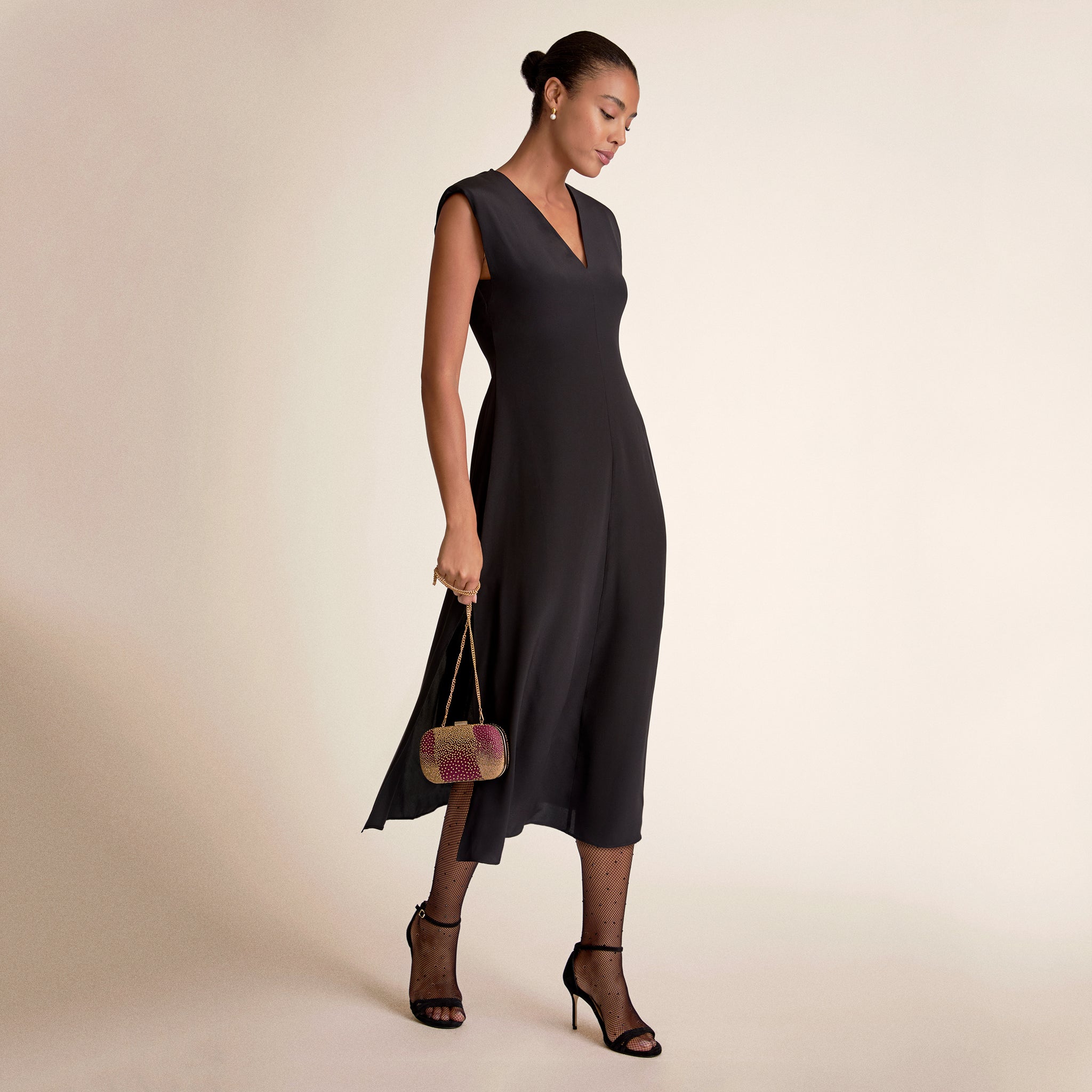black silk charmeuse dress Hand Pleated Column Dress