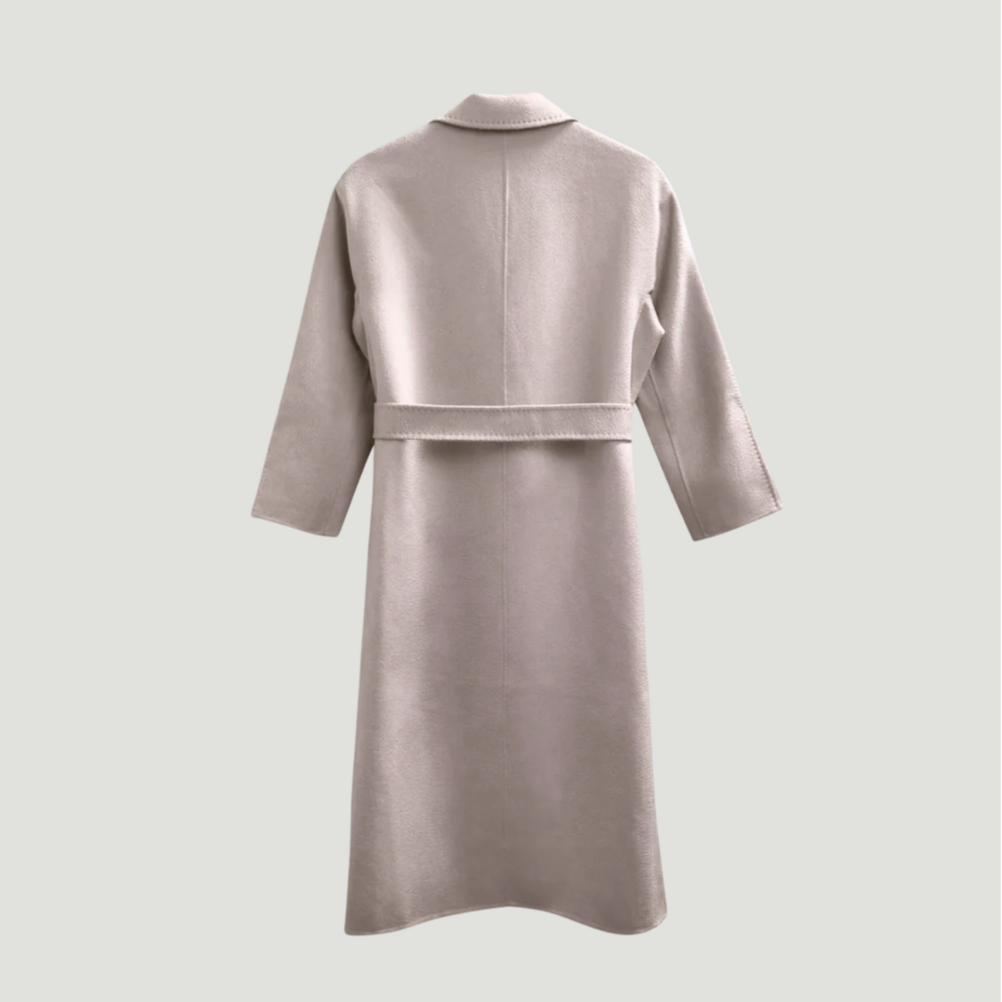 Light mushroom color coat on a light gray background