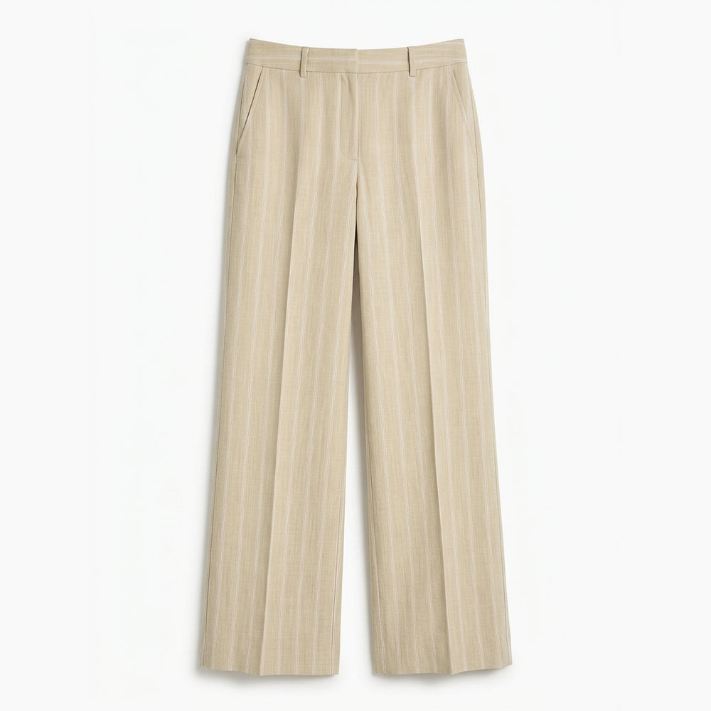 Beige pleated pants on a white background