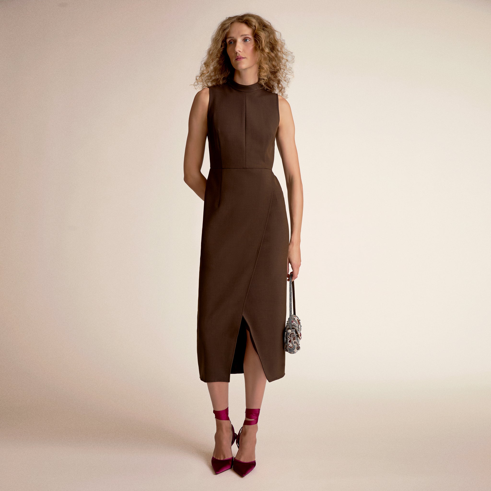 Woman wearing a brown dress 