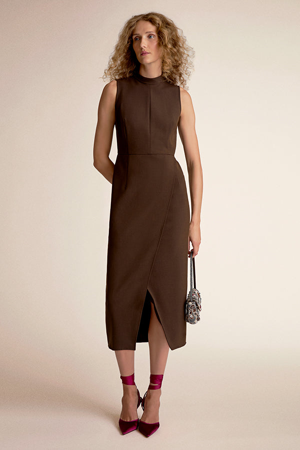 knee length dresses for ladies M.M.LaFleur Women's Valencia Flex Suiting Power Dress - Chocolate Torte Melange