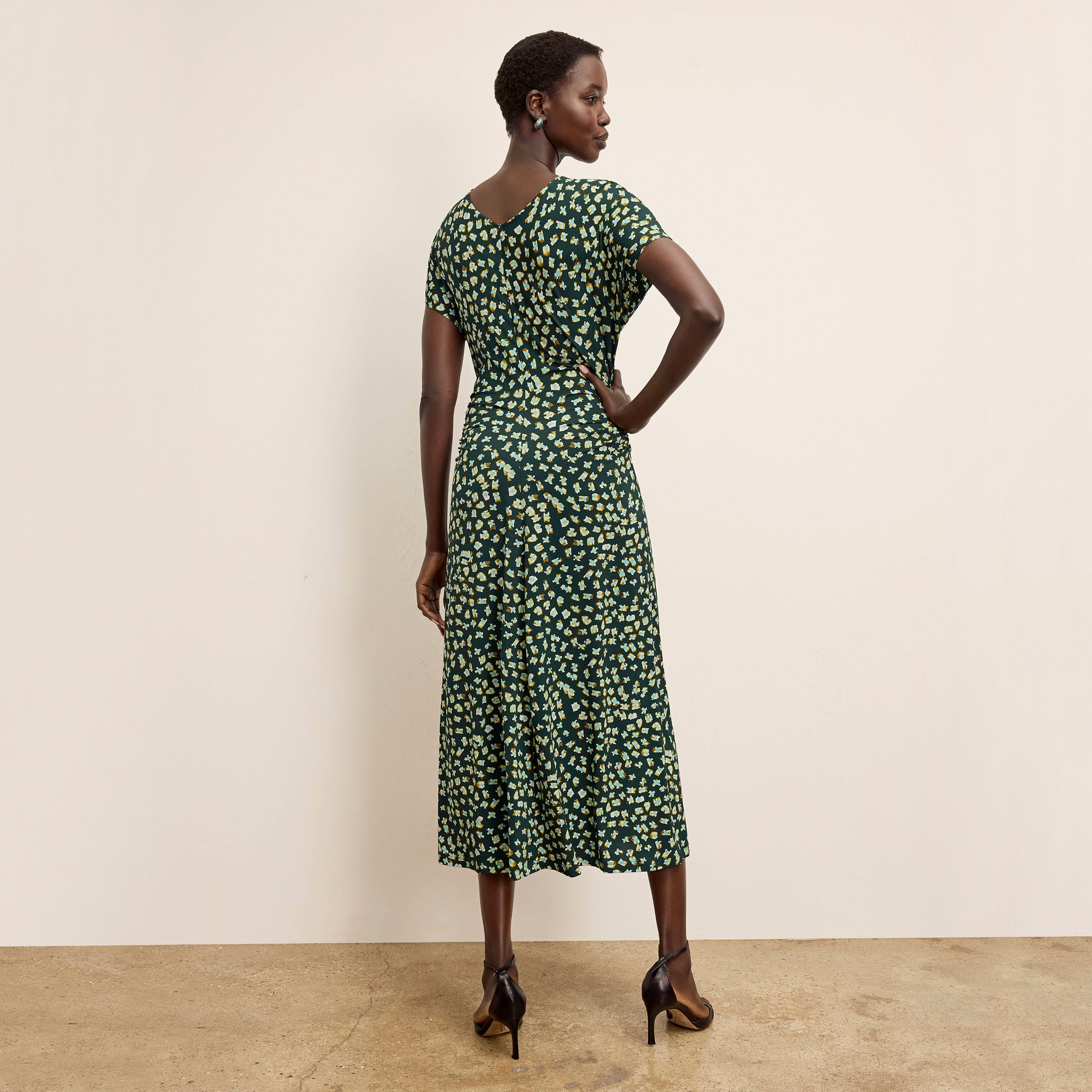 Back image of a woman wearing The Von Dress - Light Printed Jersey :: Kaleidoscope Print