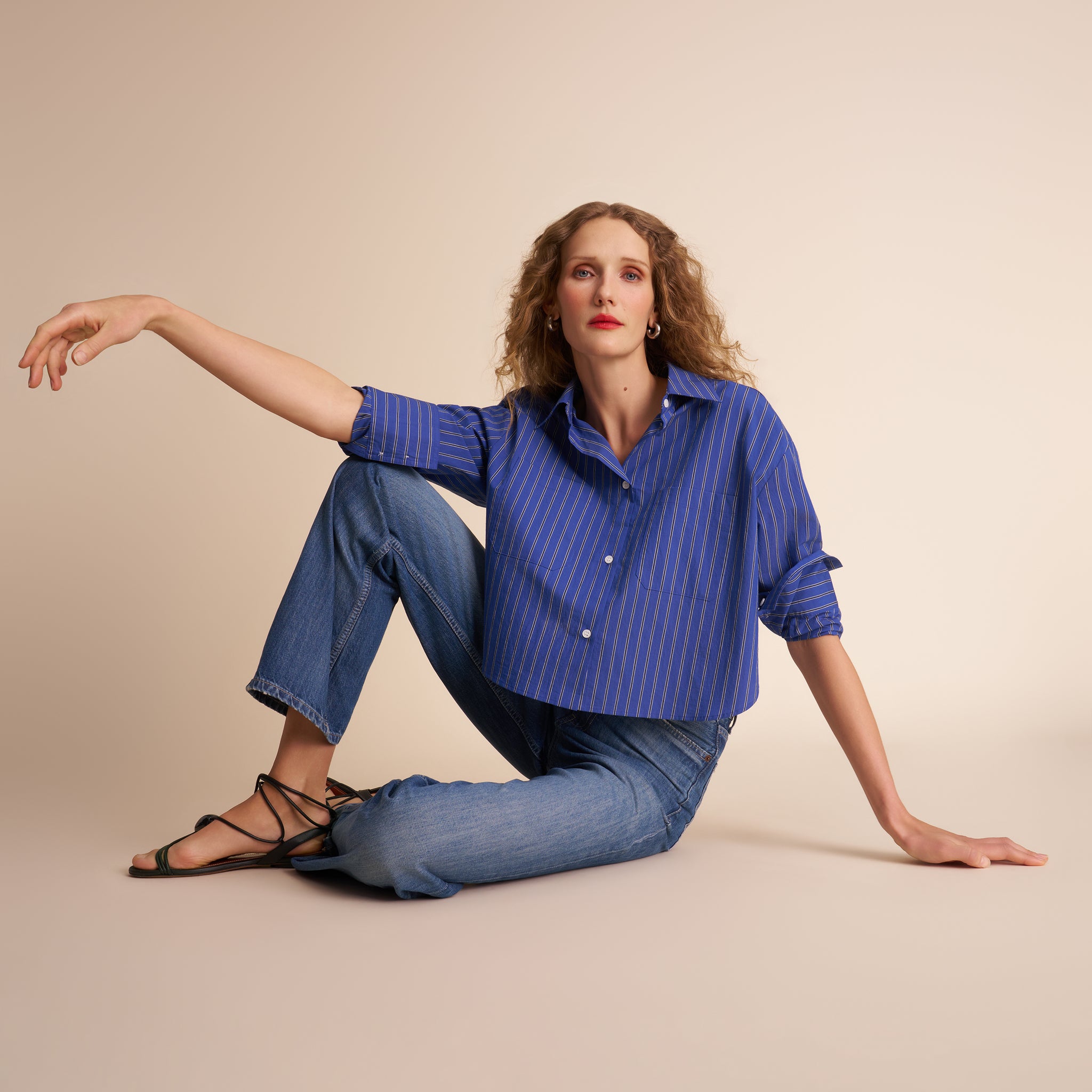 Zaid Cropped Button-Down - Striped Poplin :: Dark Cobalt – M.M.LaFleur