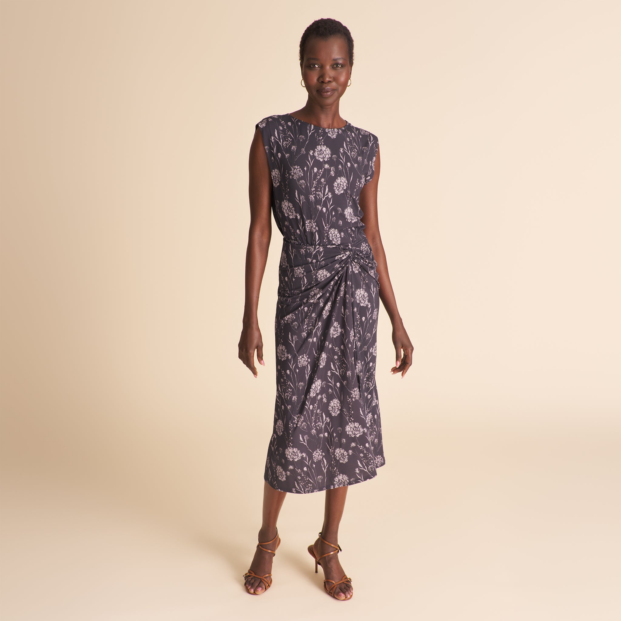 wild meadow print ruched midi dress Zita Drape Dress
