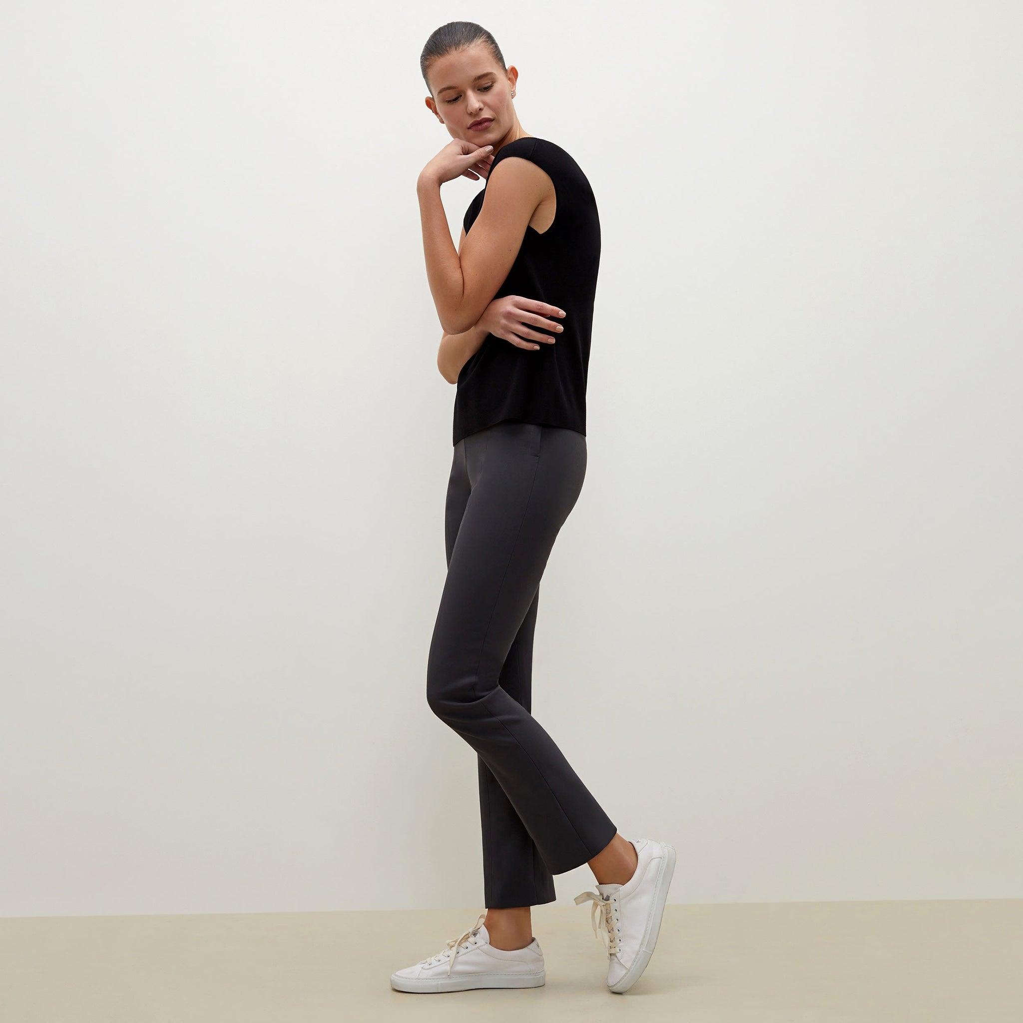 Side image of a woman wearing the Foster Pant - Everstretch  in Monsoon