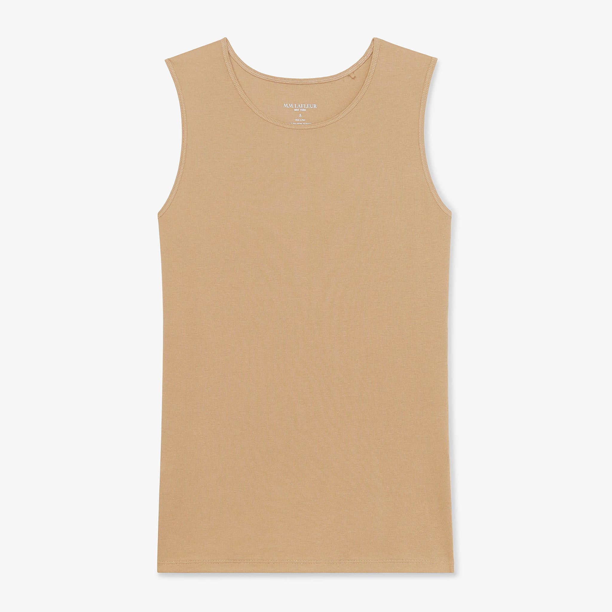 Packshot image of the Paige T-Shirt—Fine Ribbed Cotton in Camel