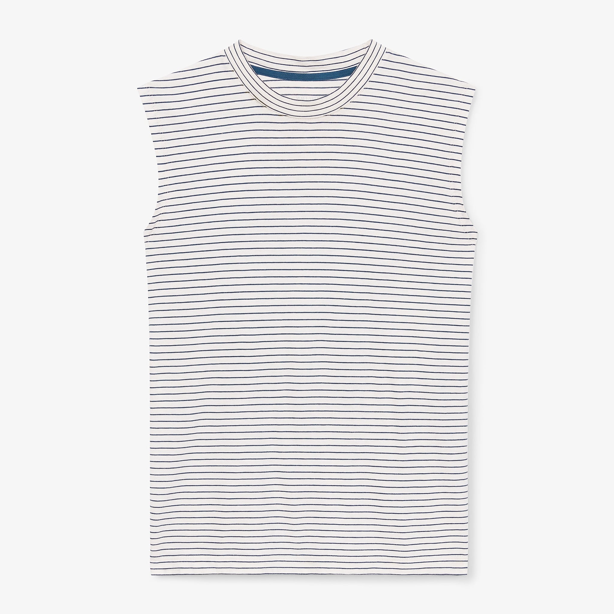 packshot image of the Alina T-Shirt—Thin Striped Cotton in Ivory / Coastline