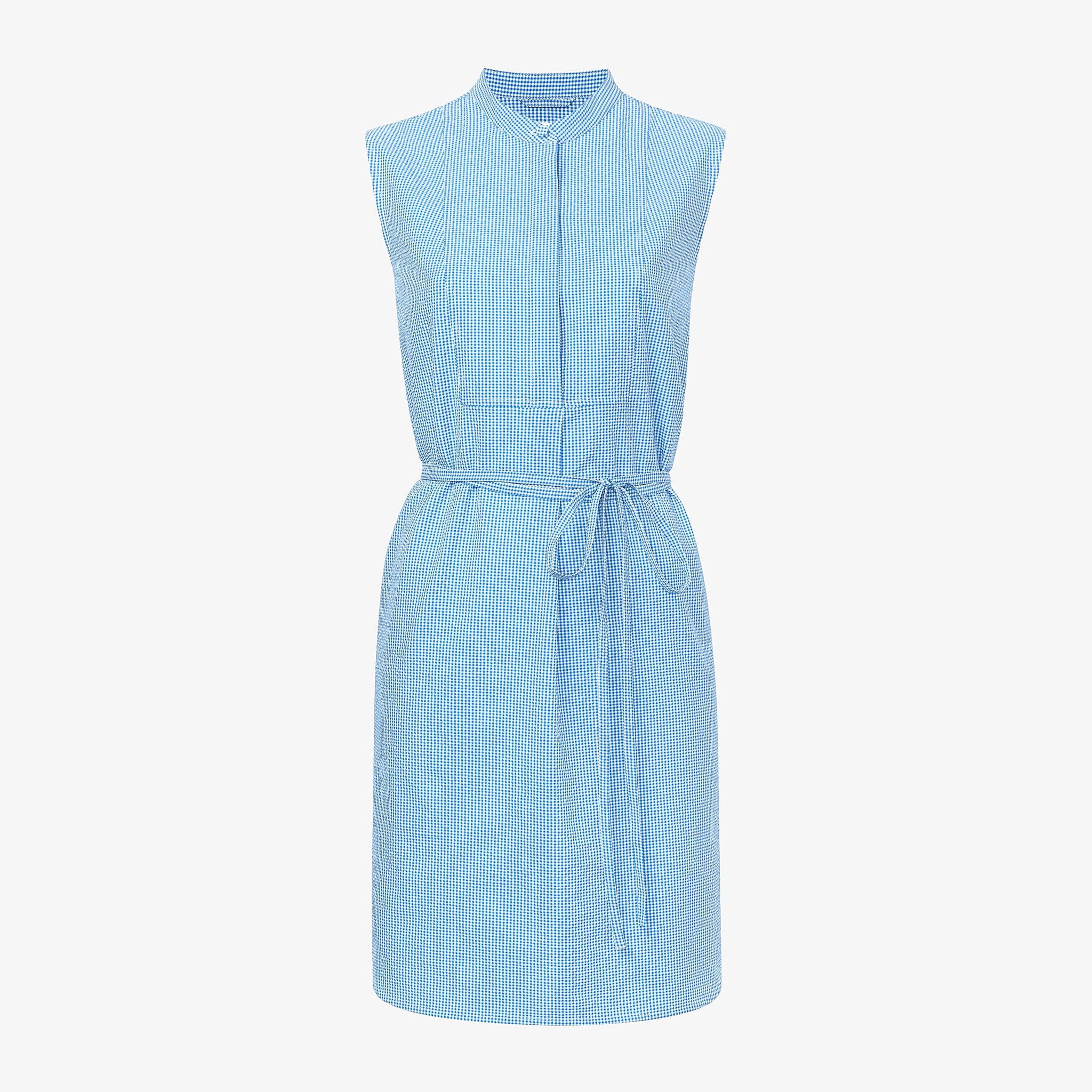 packshot image of the Gigi Dress—Gingham Seersucker in Capri Blue / White