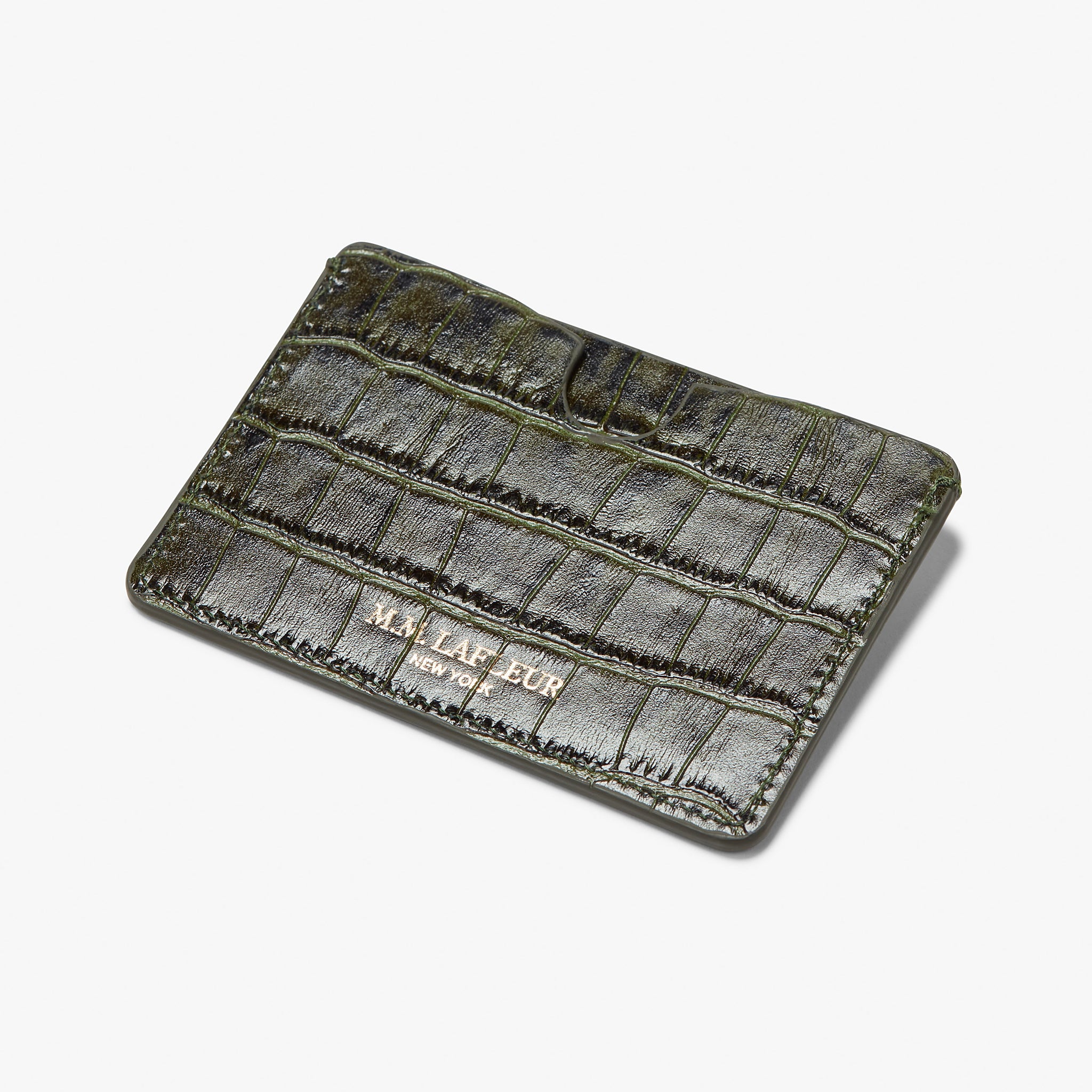 Crocodile card case in grey