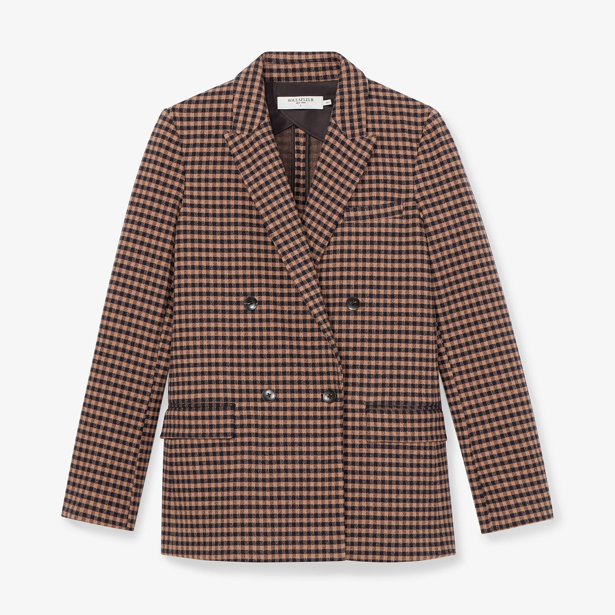 Packshot image of the O'Hara Blazer—Plaid Knit in Camel / Black