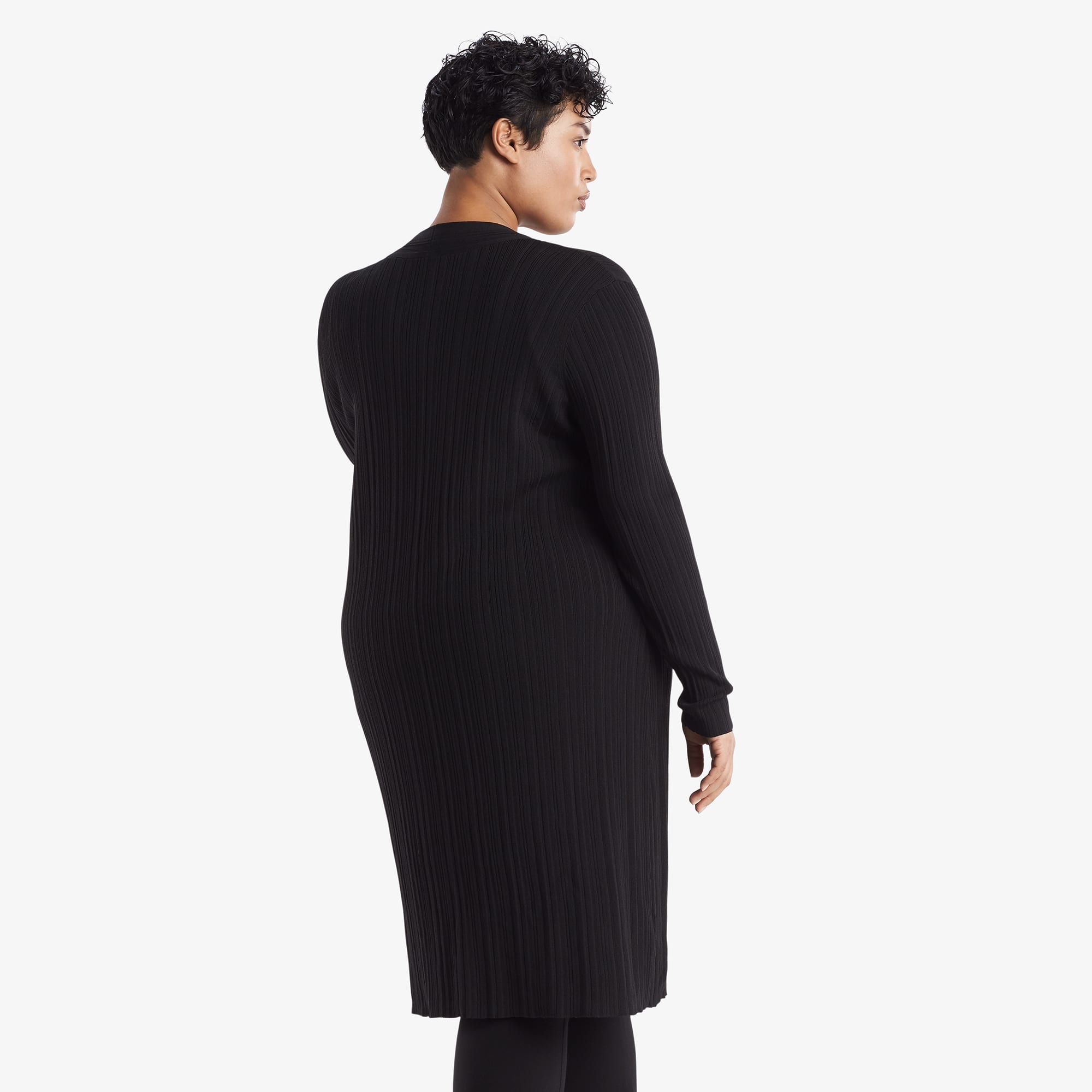 Back image of a woman wearing the Molly Cardigan - Textured Knit in Black
