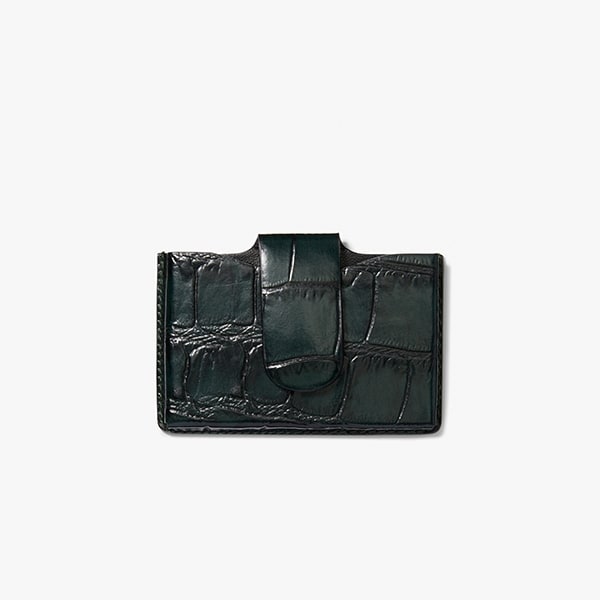 Packshot image of the Business Card Case in Dark Green Embossed Croc 