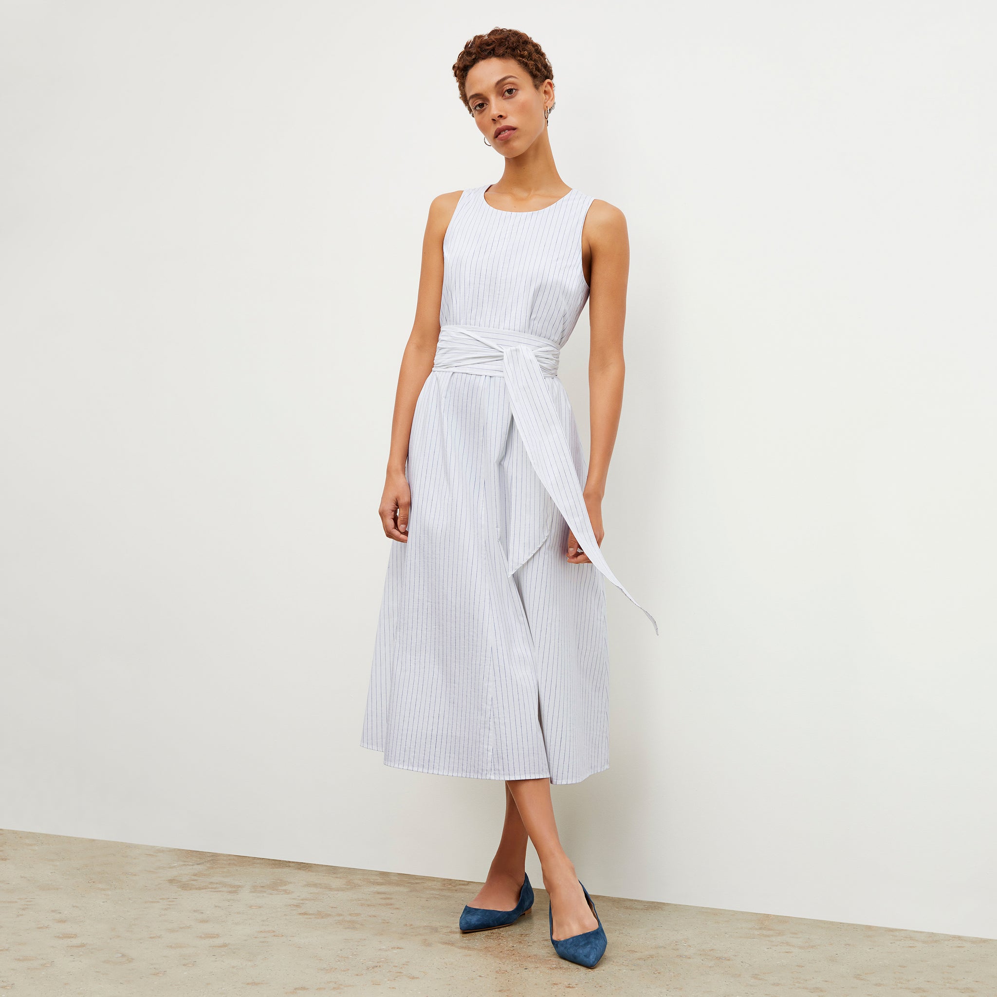 Fatima Dress - Poplin Stripe :: Blue / Ivory M.M.LaFleur Fatima Dress - Poplin Stripe :: Blue / Ivory M.M.LaFleur