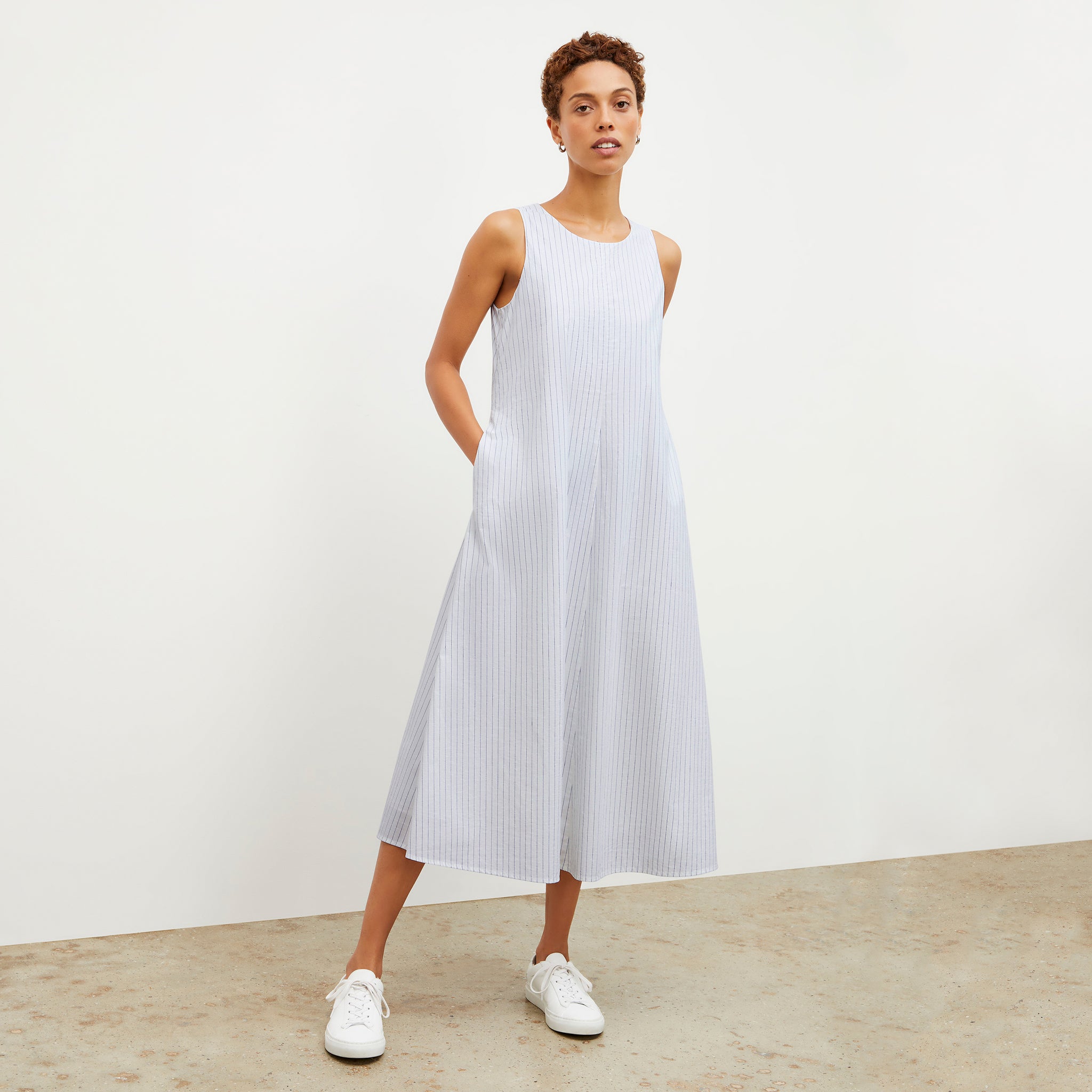 Fatima Dress - Poplin Stripe :: Blue / Ivory M.M.LaFleur Fatima Dress - Poplin Stripe :: Blue / Ivory M.M.LaFleur