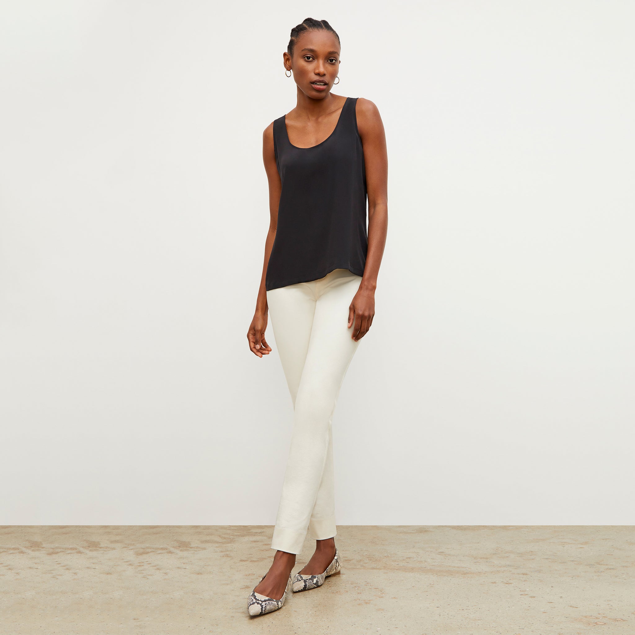 Front image of a woman standing wearing the Hockley Jean—Better Than Denim in Tusk