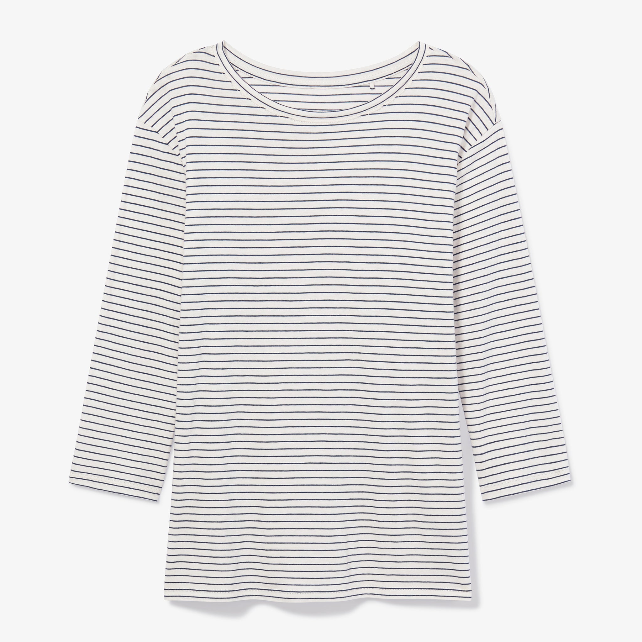 Packshot image of the Owen T-Shirt - Thin Striped Cotton in Ivory / Coastline