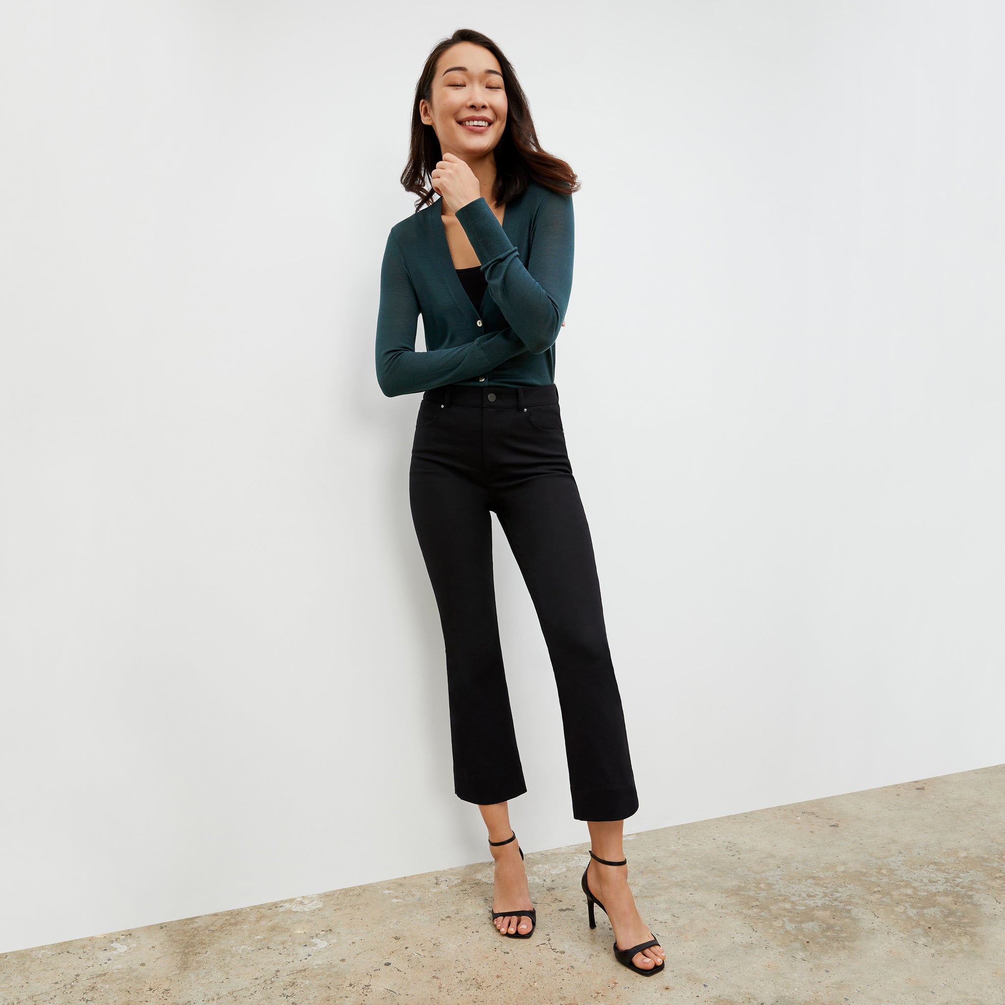 Front image of a woman wearing the Archie Jean in Black 