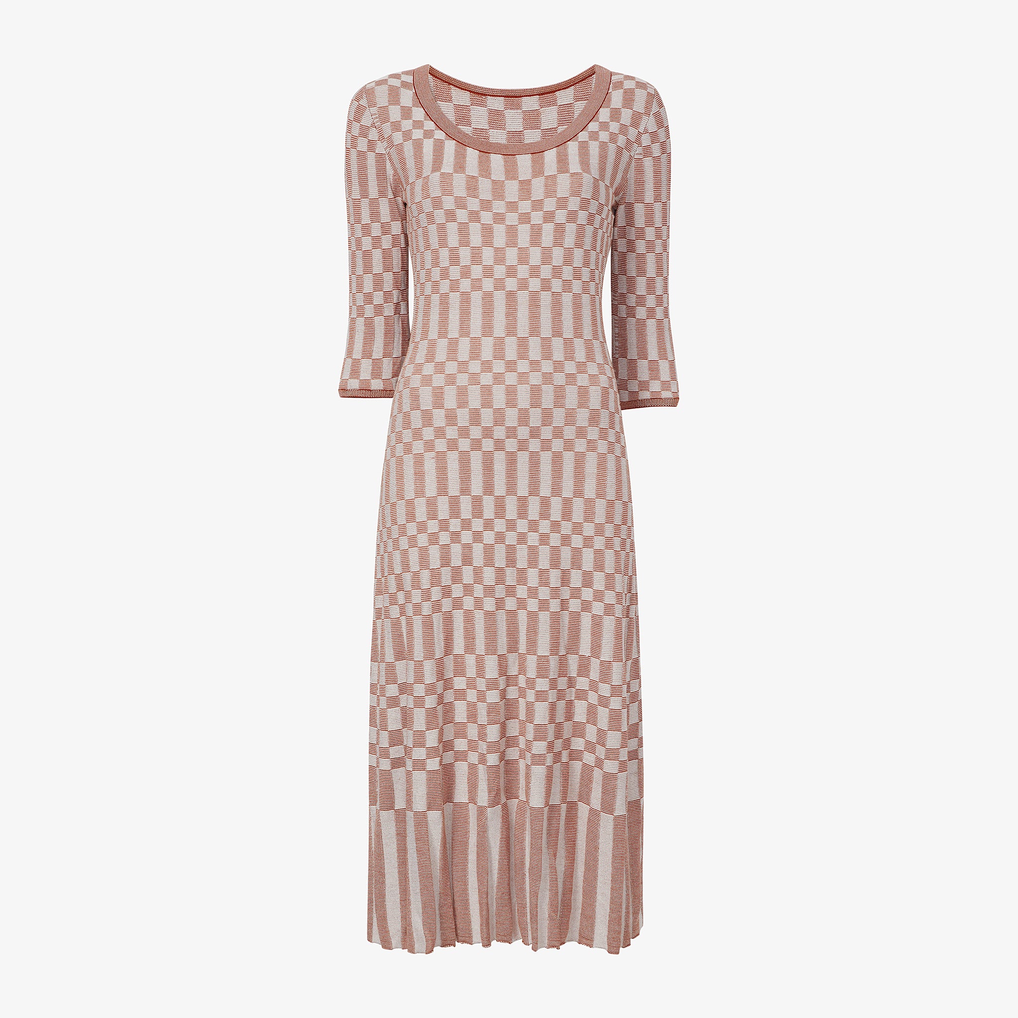 Packshot image of the Tippy Dress - Checkered Knit in Red Clay / Natural