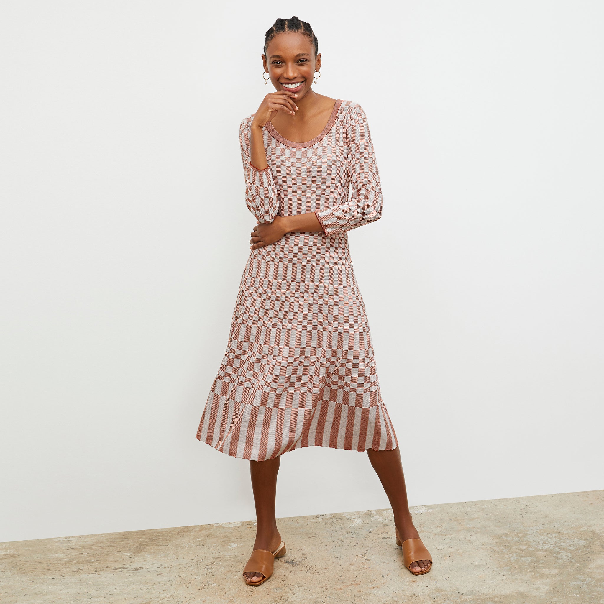 checkered knit midi dress Checkered Knit Midi Dress