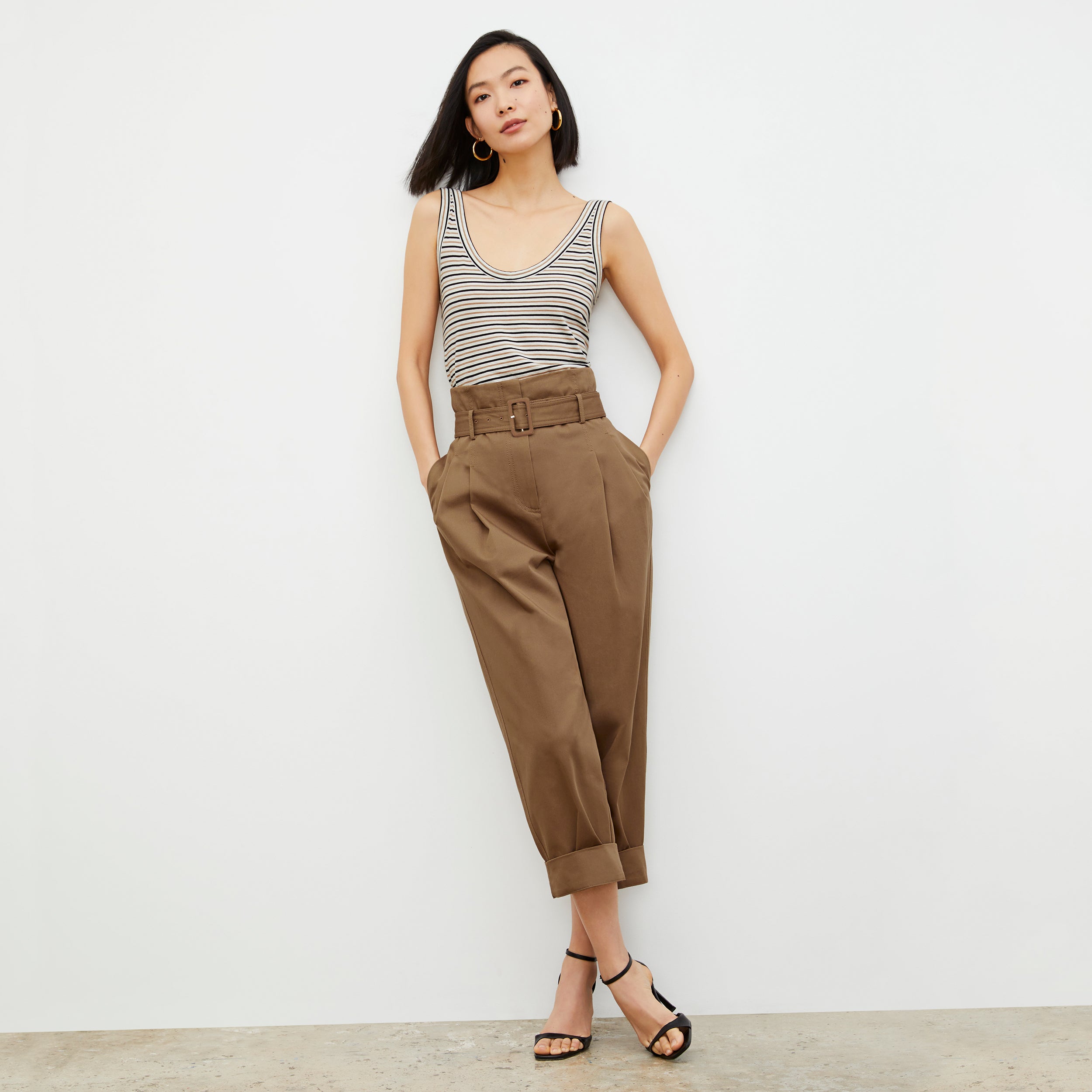 Renee Dress - Thin Striped Cotton :: Tan / Black