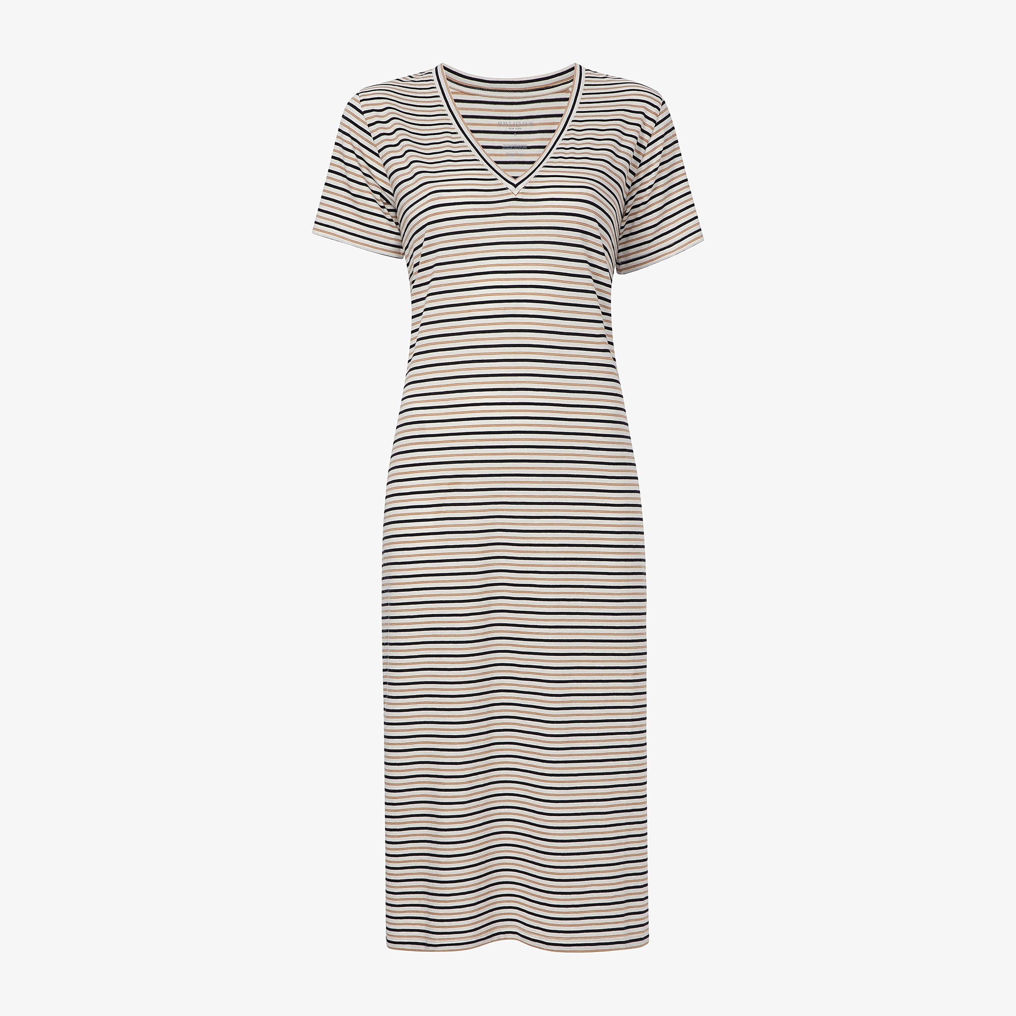 Packshot image of the Renee Dress - Thin Striped Pima Cotton in Tan / Black