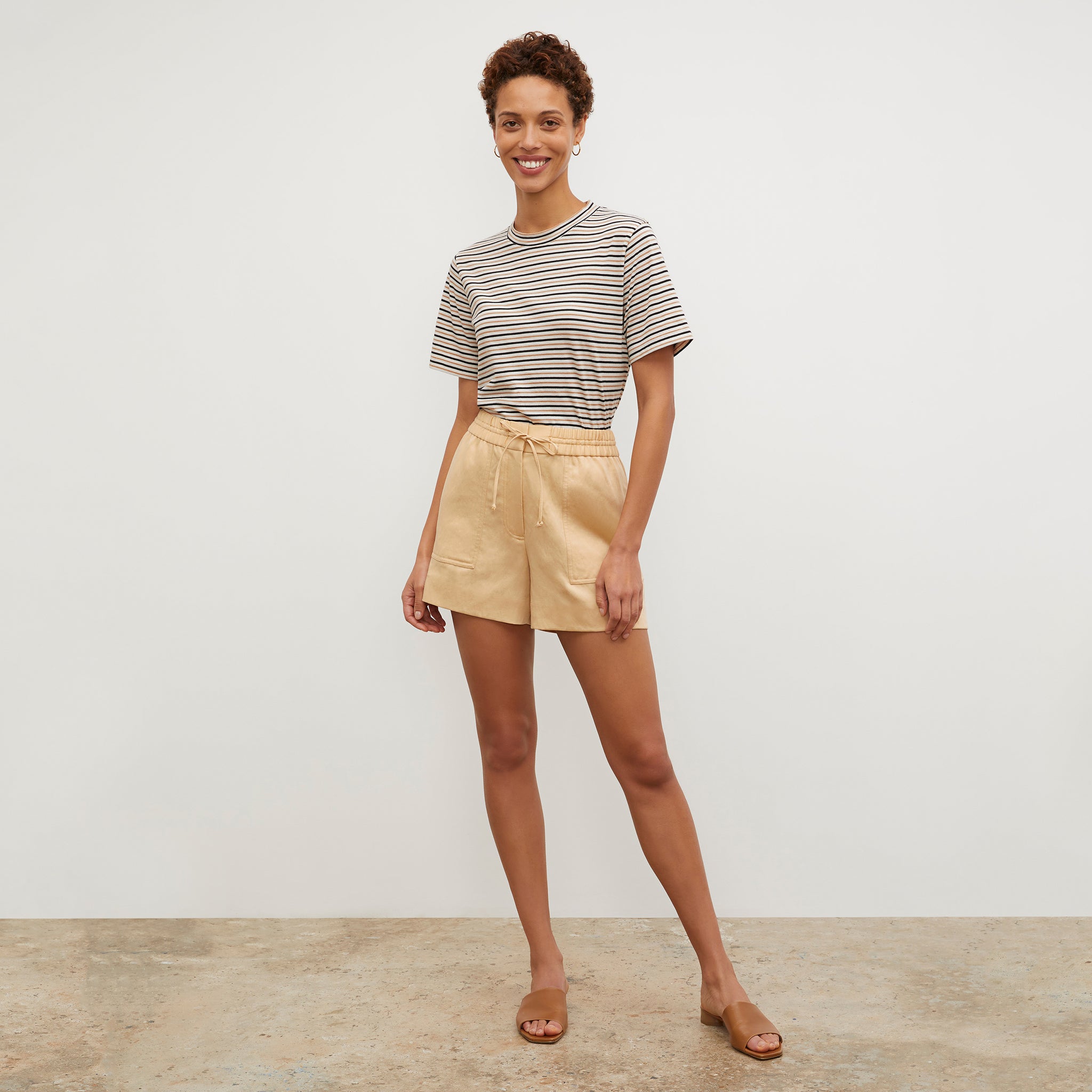Front image of a woman wearing the Adina Short - Everyday Twill in Butter 