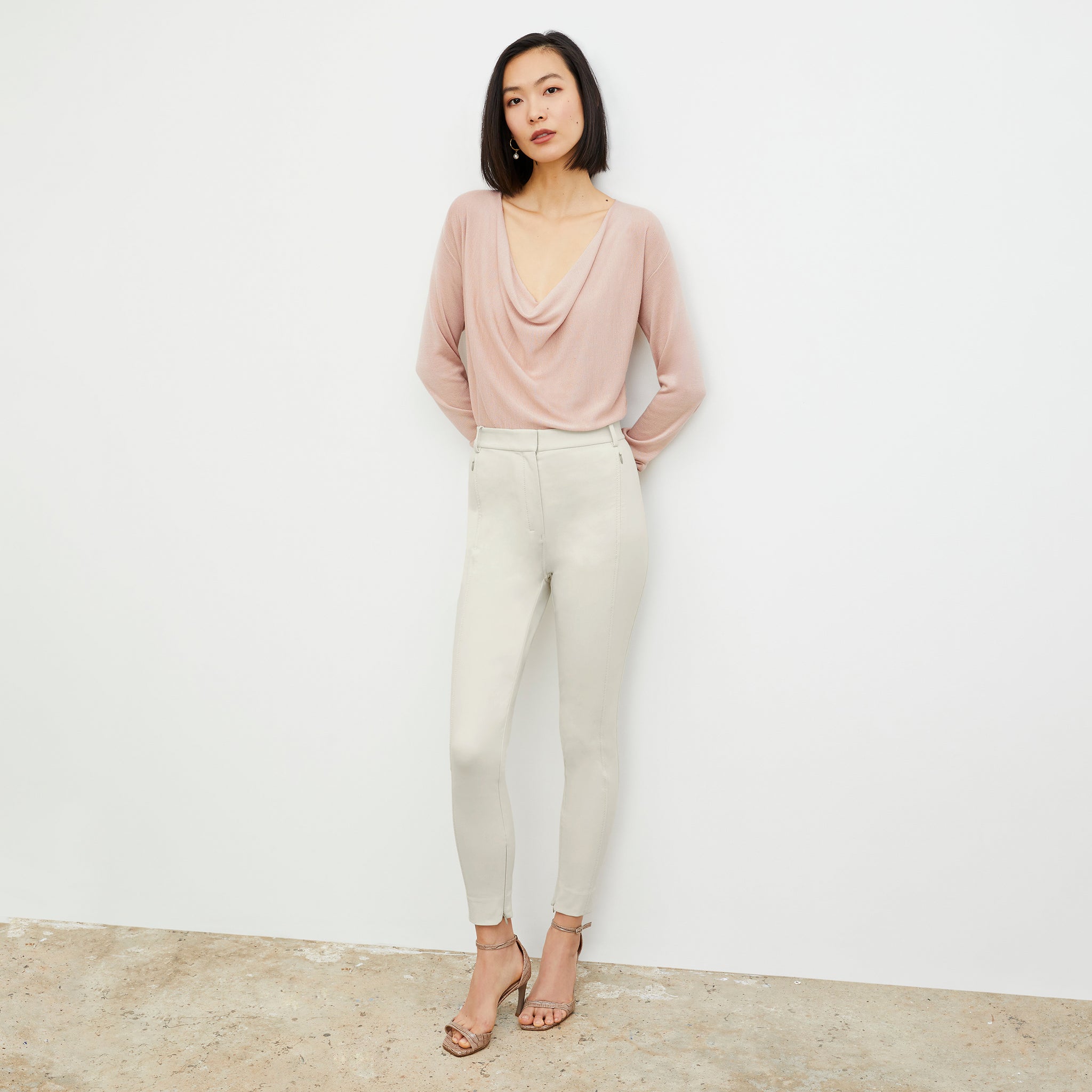 Front image of a woman wearing the Monica Top in Pink Salt