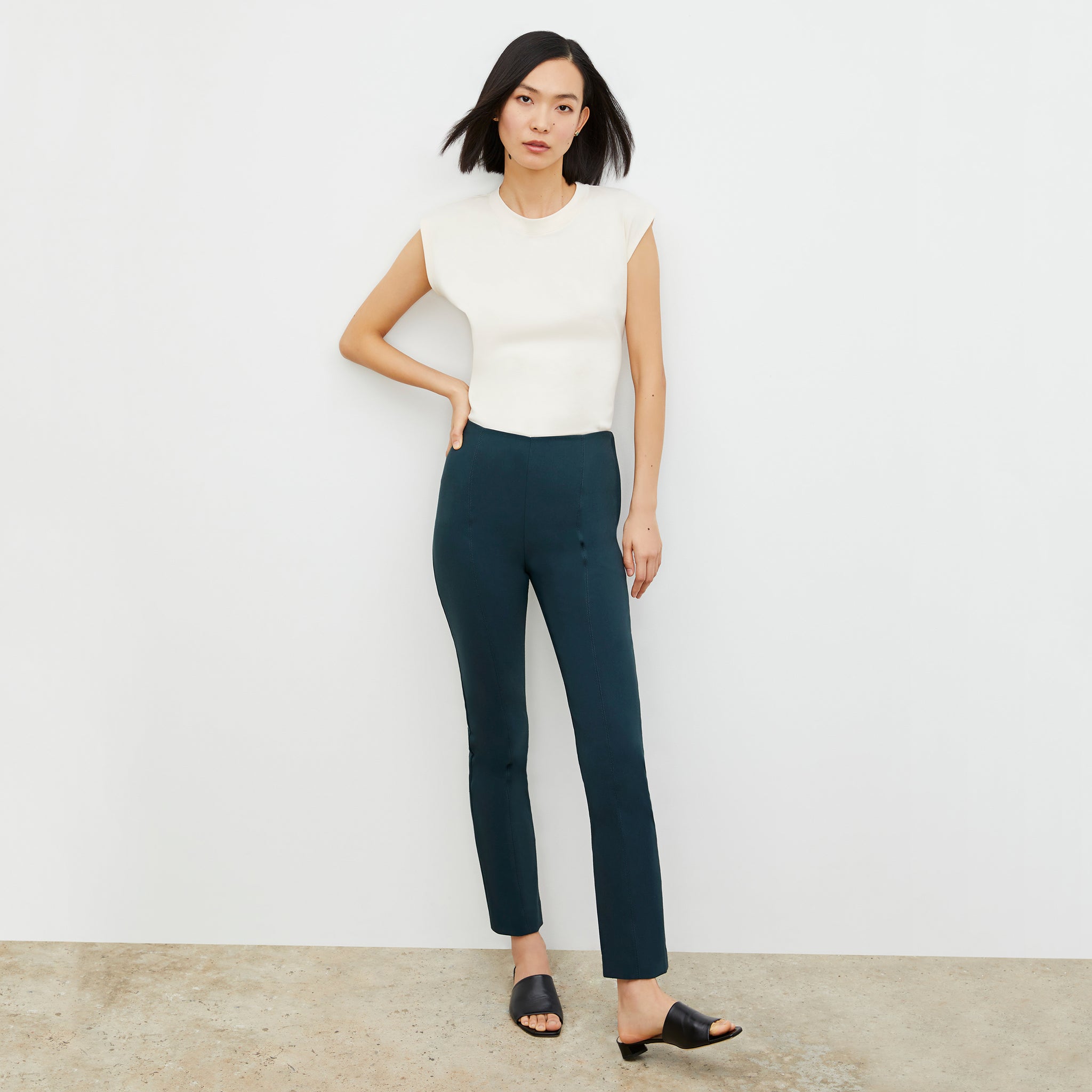 Front image of a woman wearing the Foster Pant - Everstretch  in Deep Sea 