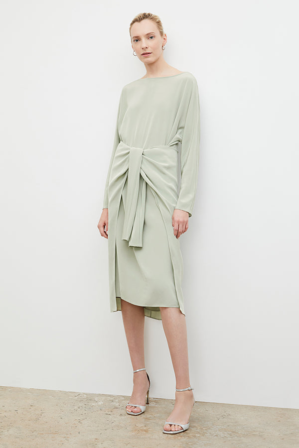 M.M.LaFleur Rashmeen 1.0 Long Sleeve Silk Dress in Minty Green