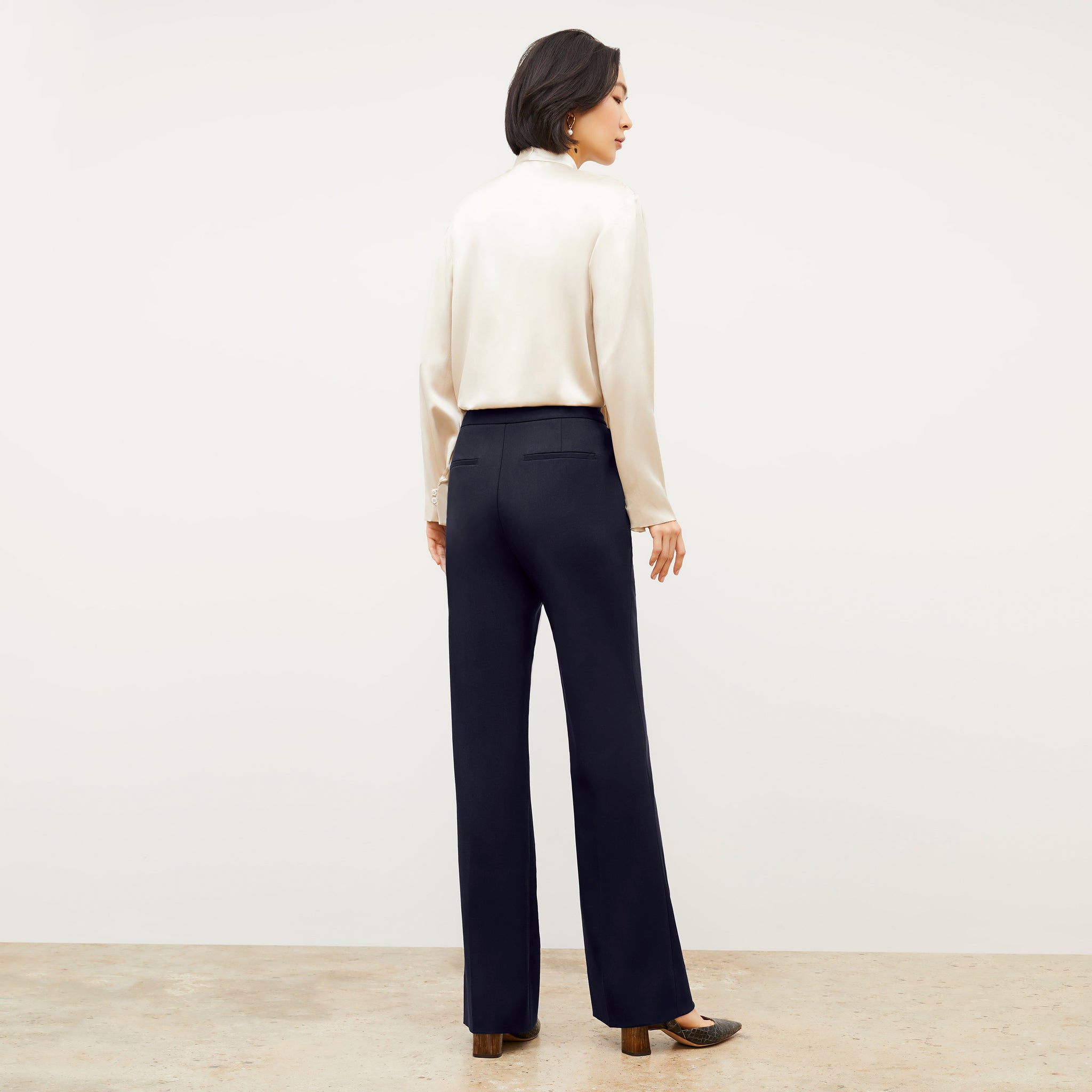 Back image of a woman wearing the Horton pant in Galaxy Blue