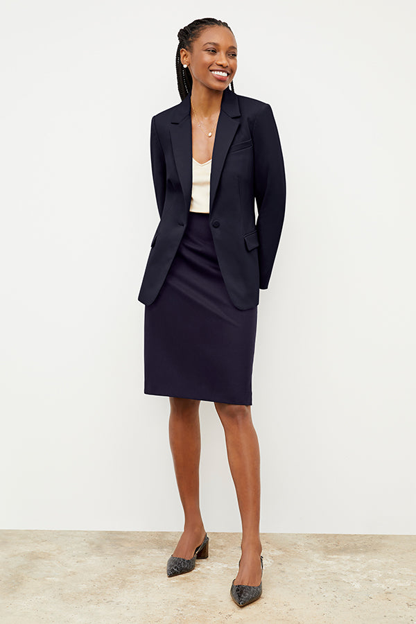 navy blue professional dress Karen Kane Women's Faux Wrap Drape Dress, M, Navy, Rayon/Spandex