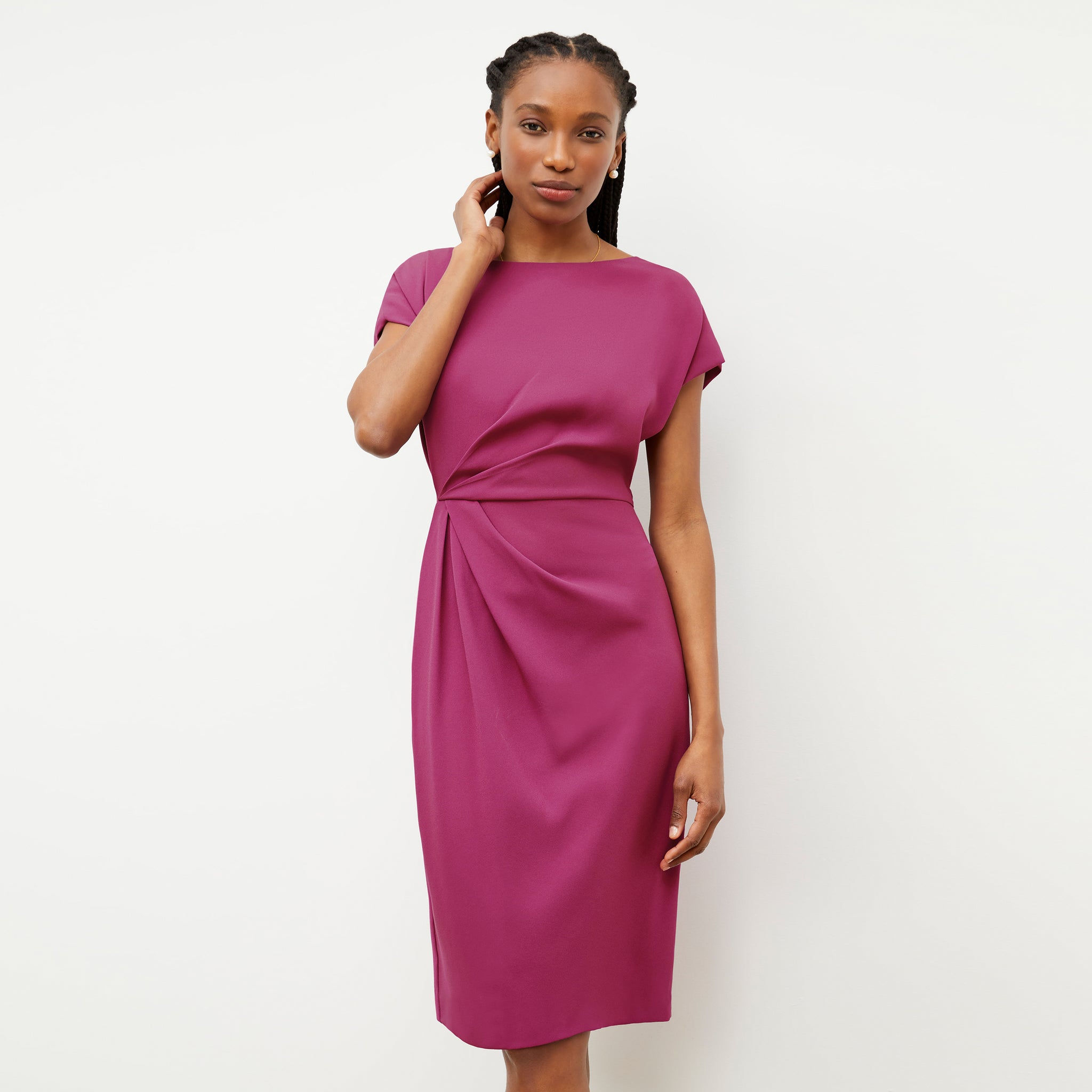 Front image of a woman wearing the Jillian Dress - Eco Medium Crepe in Berry 