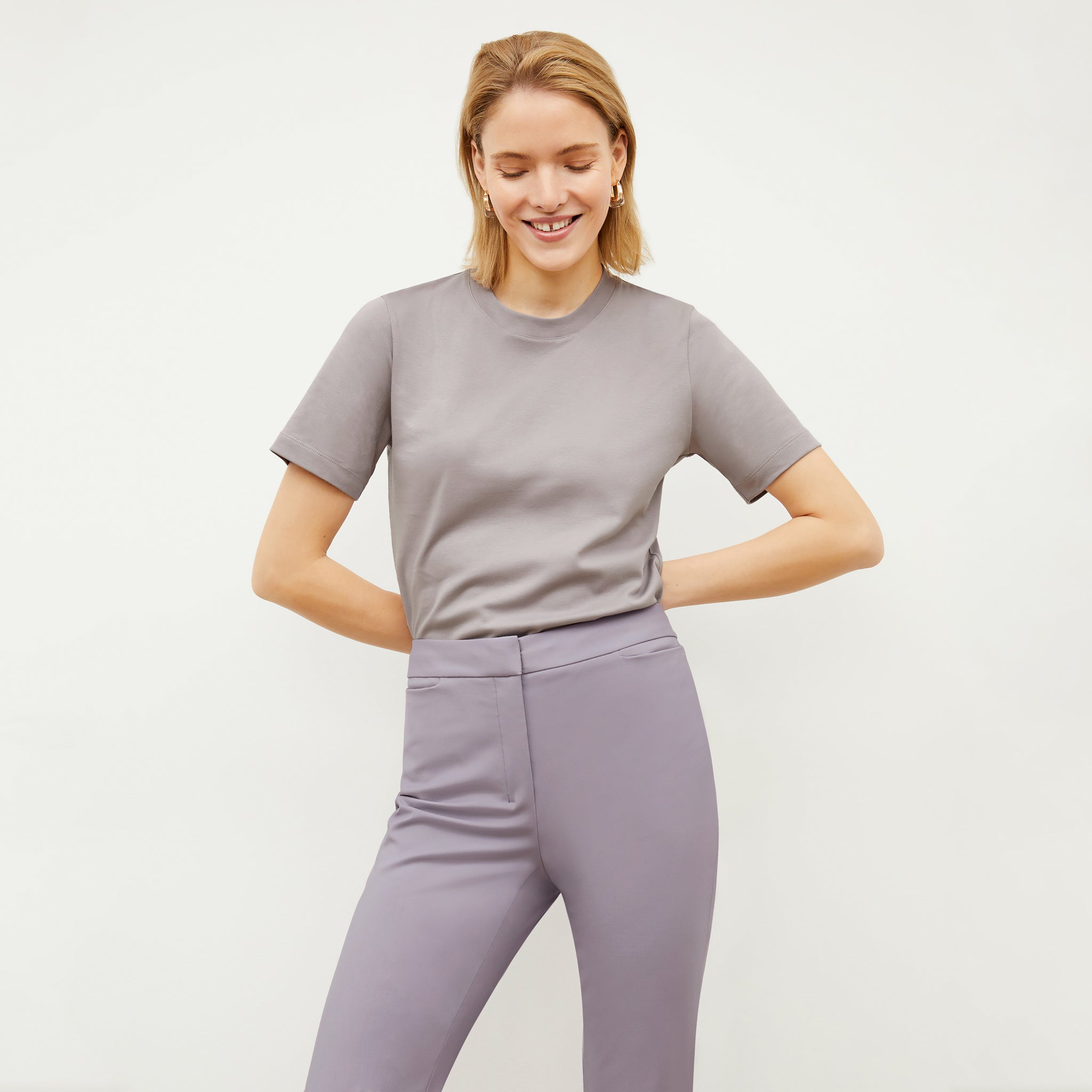 Front image of a woman wearing the Leslie T-Shirt - Pima Cotton in Wisteria 