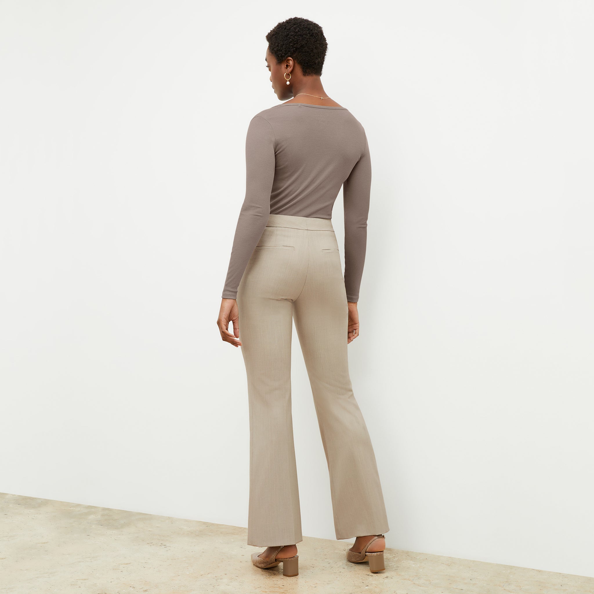 Back image of a woman wearing the Horton Pant in Natural Melange