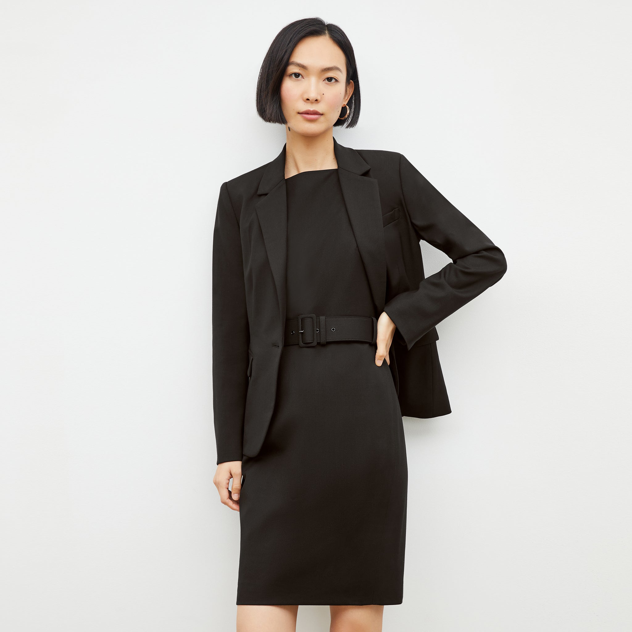 image of a woman wearing the cynthia dress in black