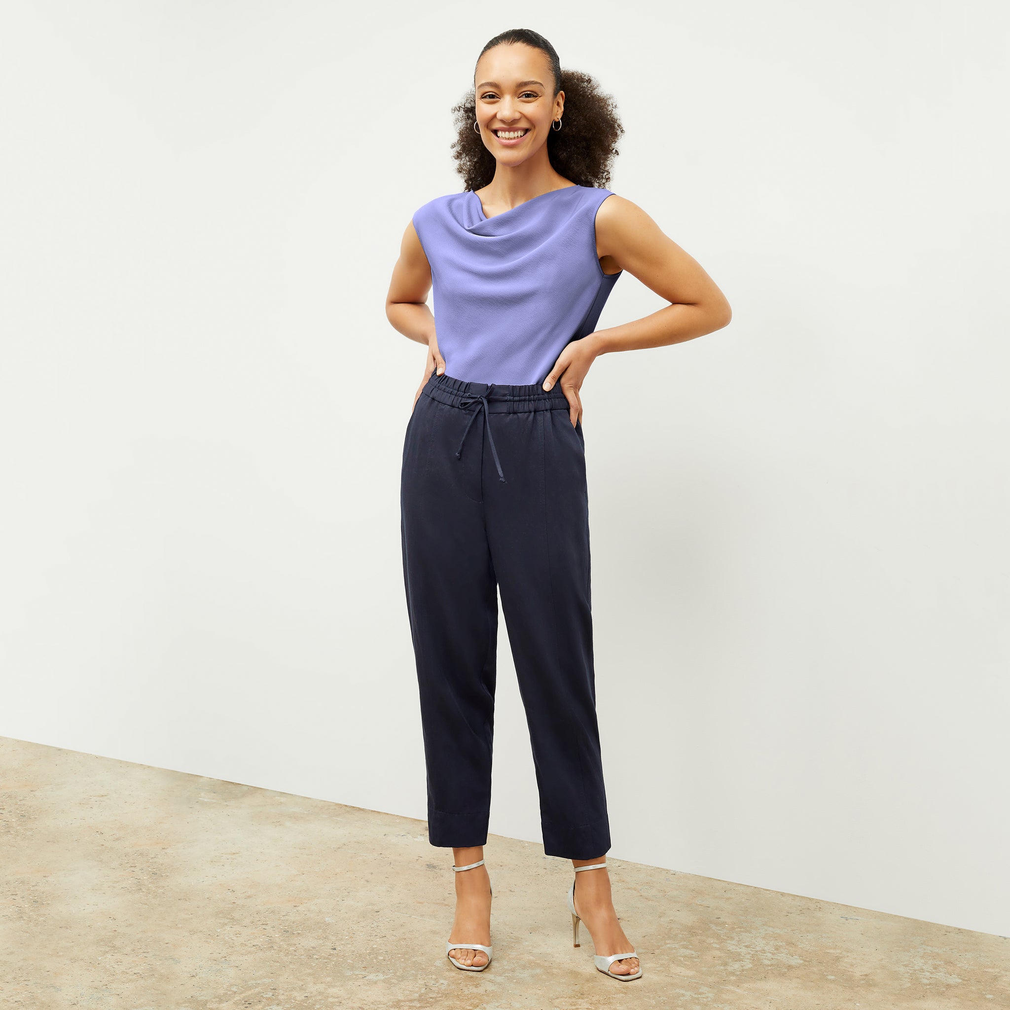Front image of a woman wearing the Shane Pant - Everyday Twill in Night 