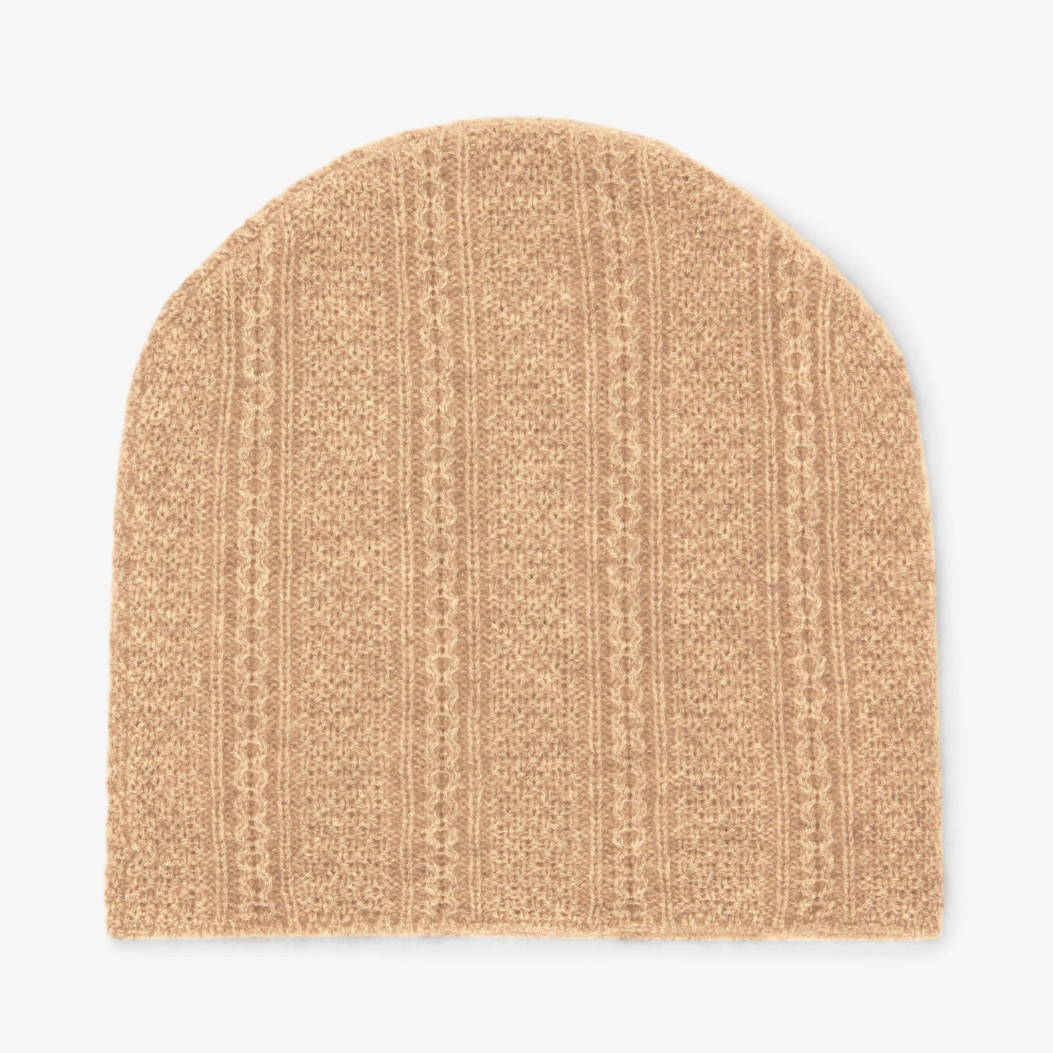 Packshot image of the Circle Cable Beanie—Cashmere in Light Camel 