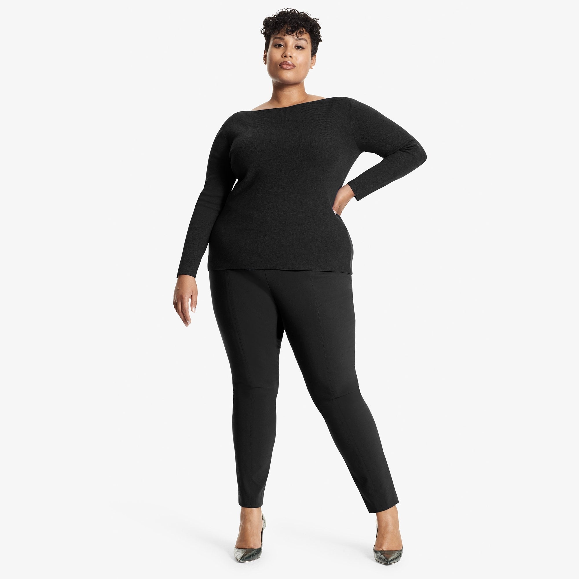 Front image of a woman standing wearing the Celeste Top in Black