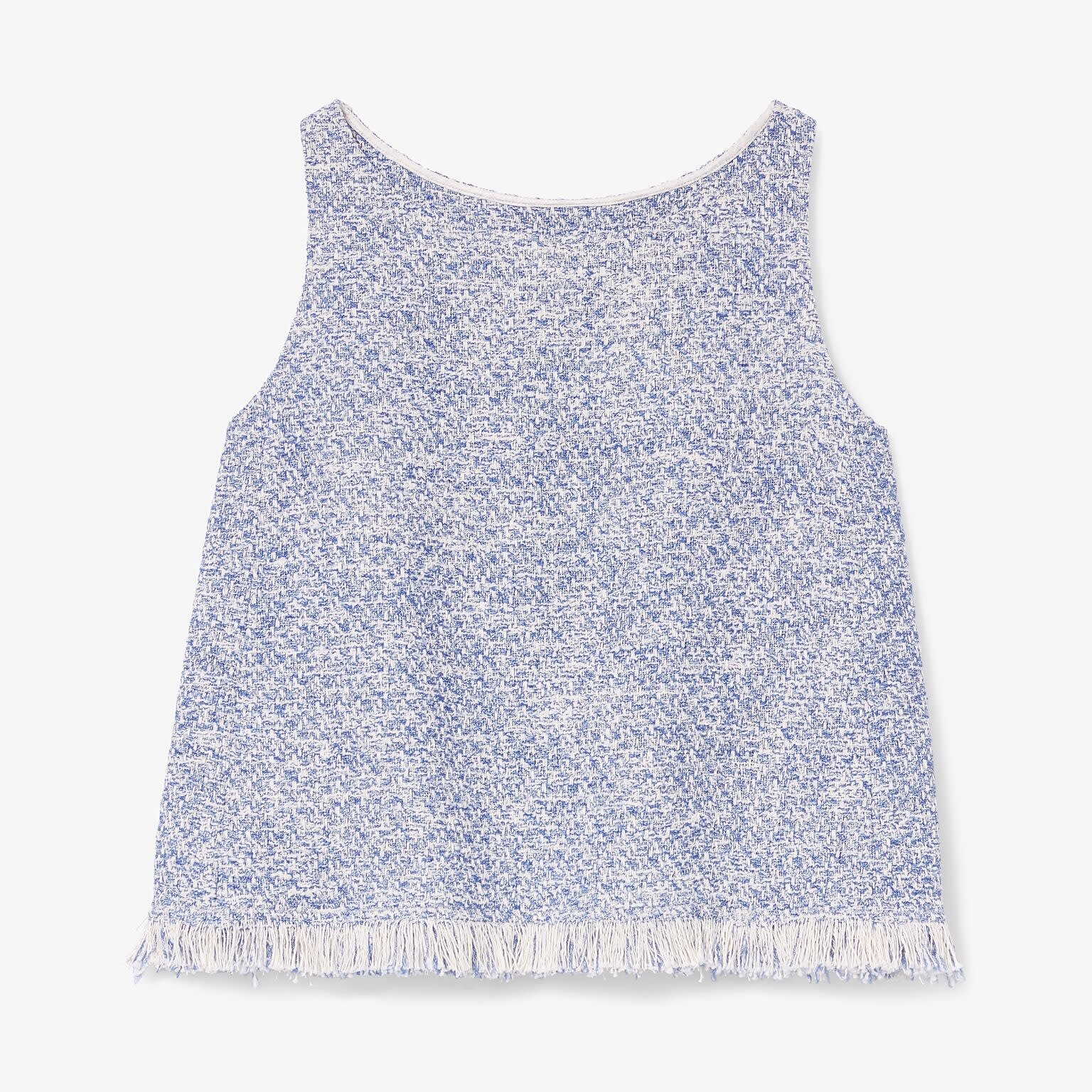 Packshot image of the flaka top in cotton boucle in lapis / ivory