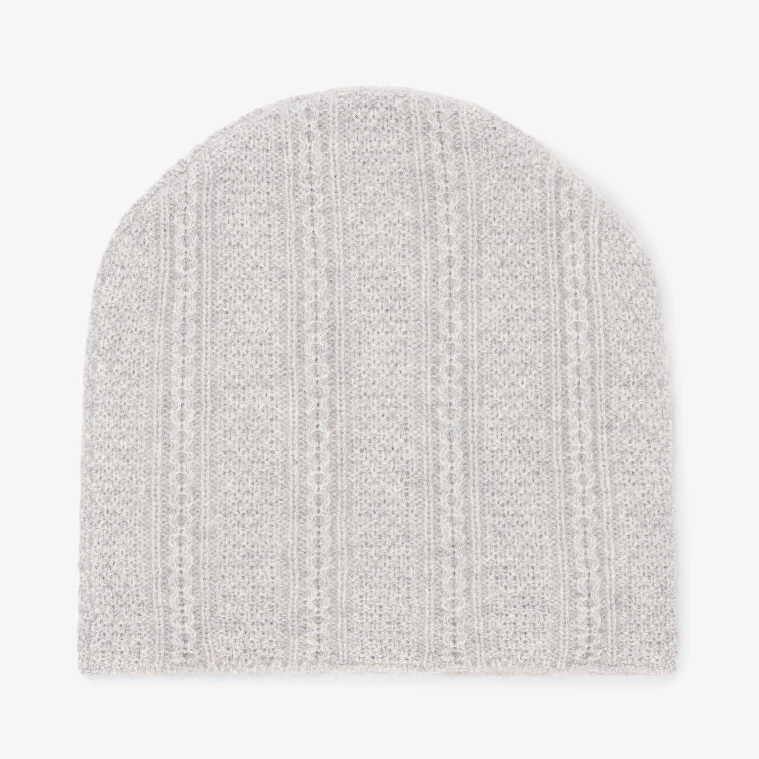 Packshot image of the Circle Cable Beanie—Cashmere in Heather Gray 