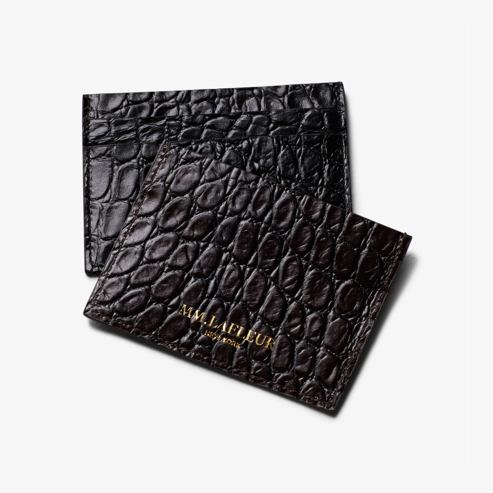 Leather Card Case—Embossed Croc :: Brown packshot 